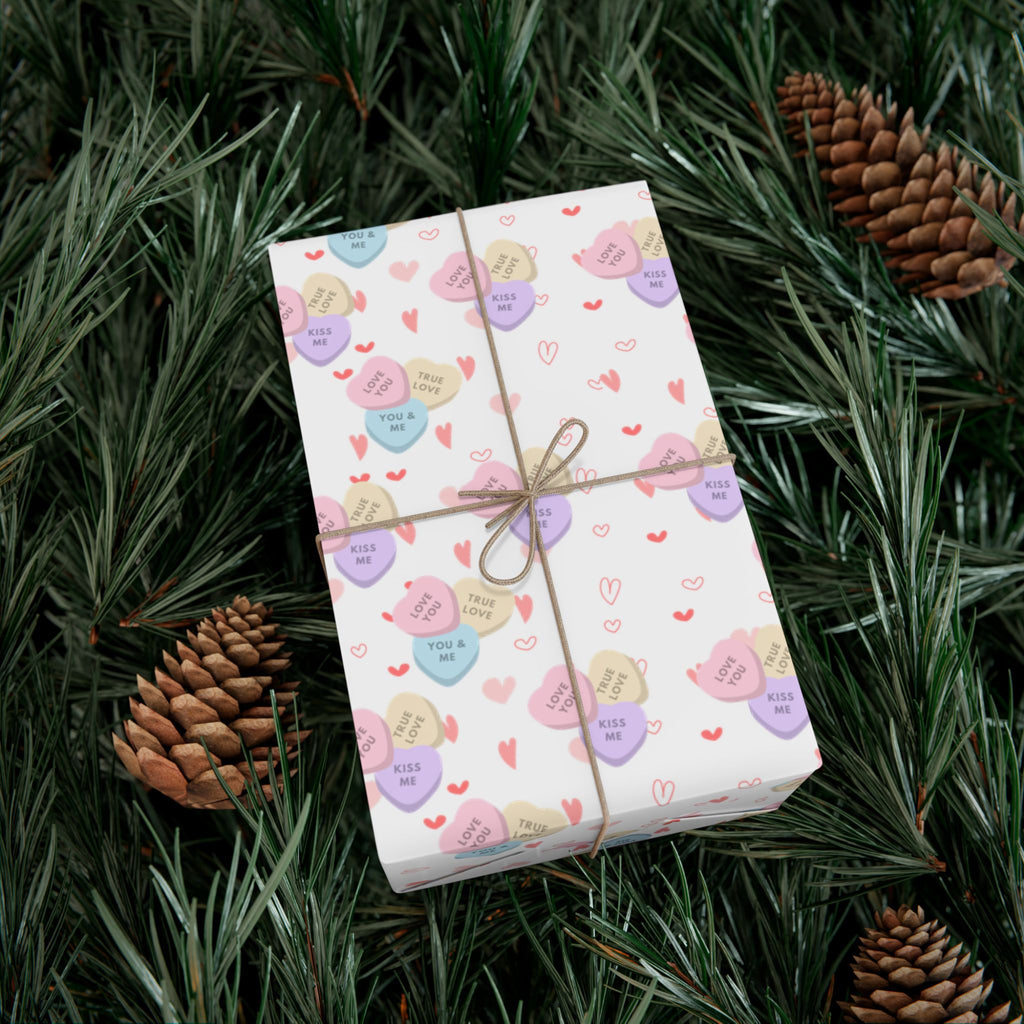 Candy Heart Pattern Gift Wrap | Valentines Conversation Heart Wrapping Paper