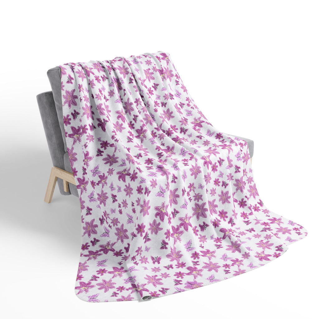 Floral and Butterflies Sakura Floral Fleece Sherpa Blanket | Cherry Blossom Pattern