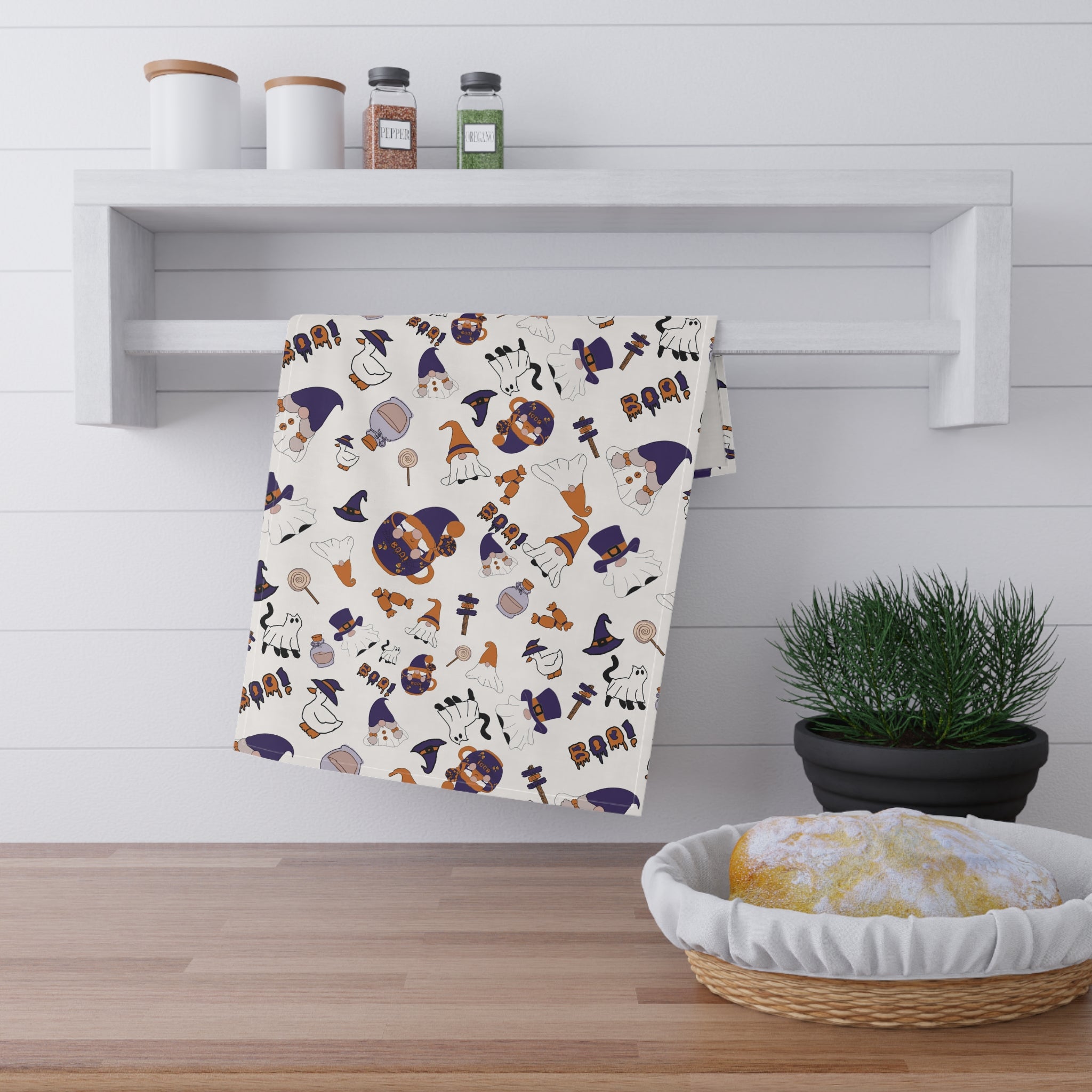 Halloween Ghosts and Witches Tea Towel | Cotton Poly Kitchen Towel