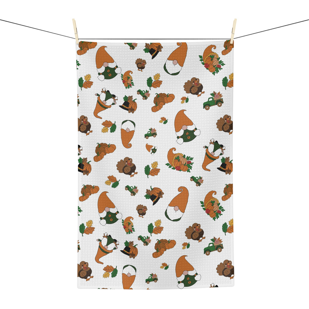 Thanksgiving Gnome Pattern Microfiber Tea Towel | Fall Leaves, Pumpkins
