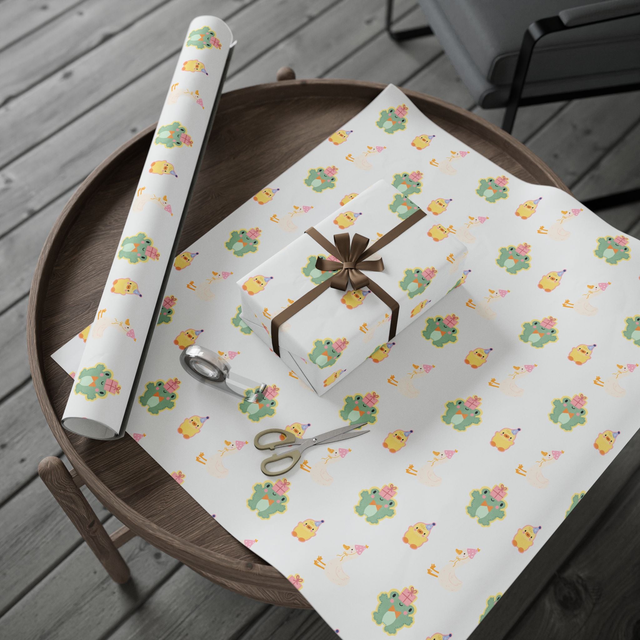 Wrapping Paper, Cute Frog, Chick and Duck Baby Shower/Baby Birthday Gift Wrap, Animal Print, Gender Neutral, Party Supplies, Kids Crafting