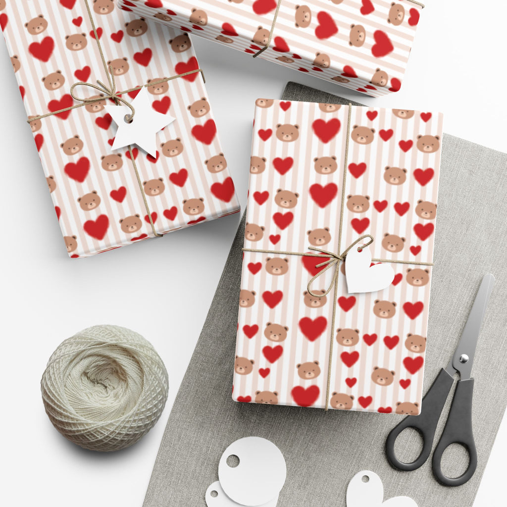 Teddy Bear Hearts Gift Wrap Paper | Valentine Wrapping Paper