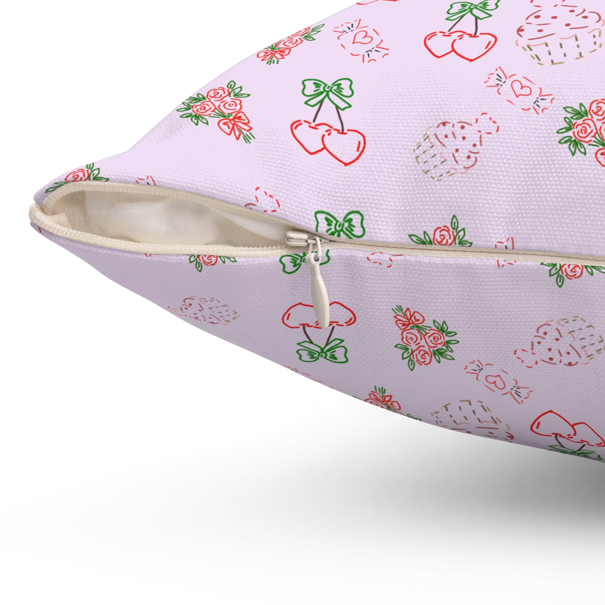 Cherry , Cupcakes , Flowers - Valentines Day Pattern Pillow | Pink Floral Cherry Throw Pillow