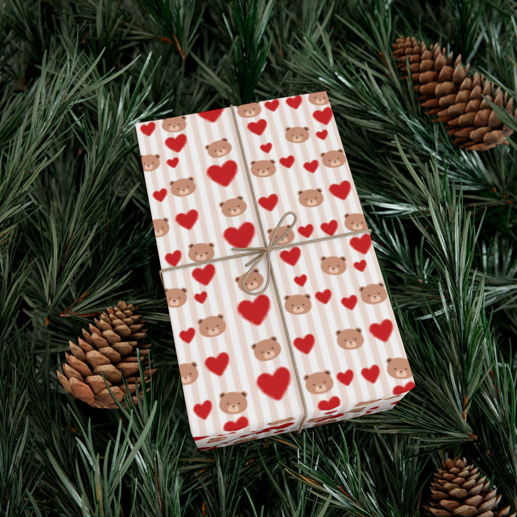 Teddy Bear Hearts Gift Wrap Paper | Valentine Wrapping Paper