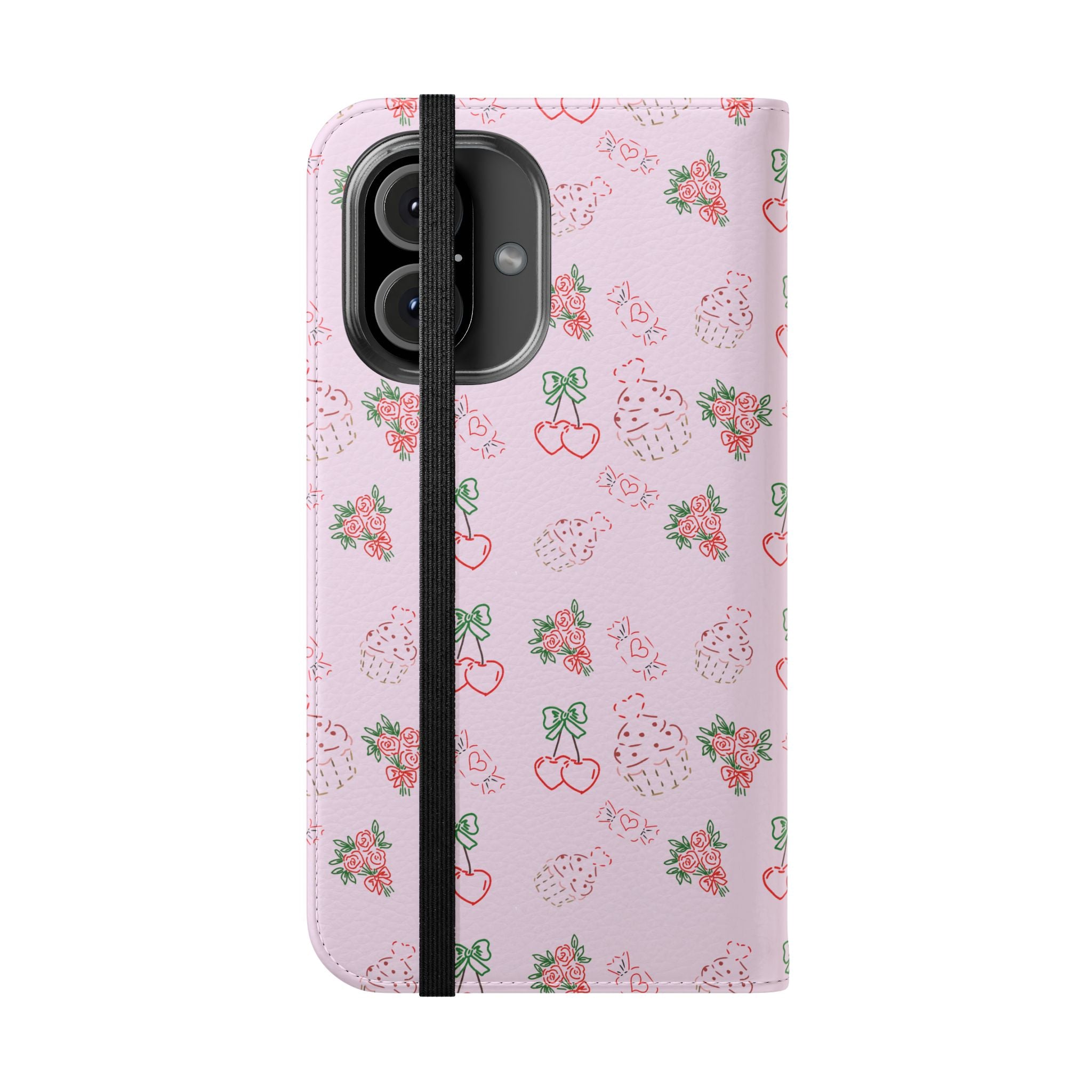 Cherry Pattern Flip Case | Pink Floral Retro Cherries Phone Wallet