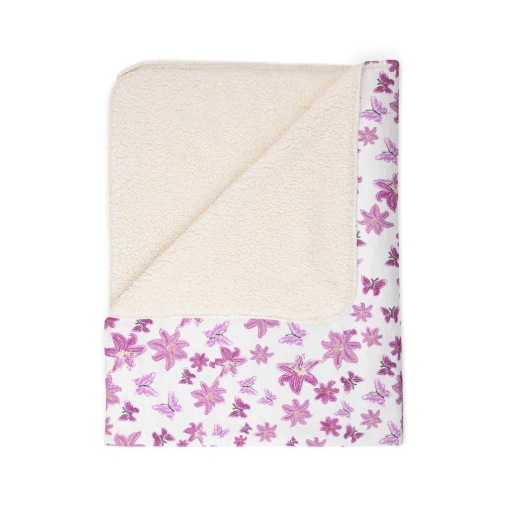 Floral and Butterflies Sakura Floral Fleece Sherpa Blanket | Cherry Blossom Pattern