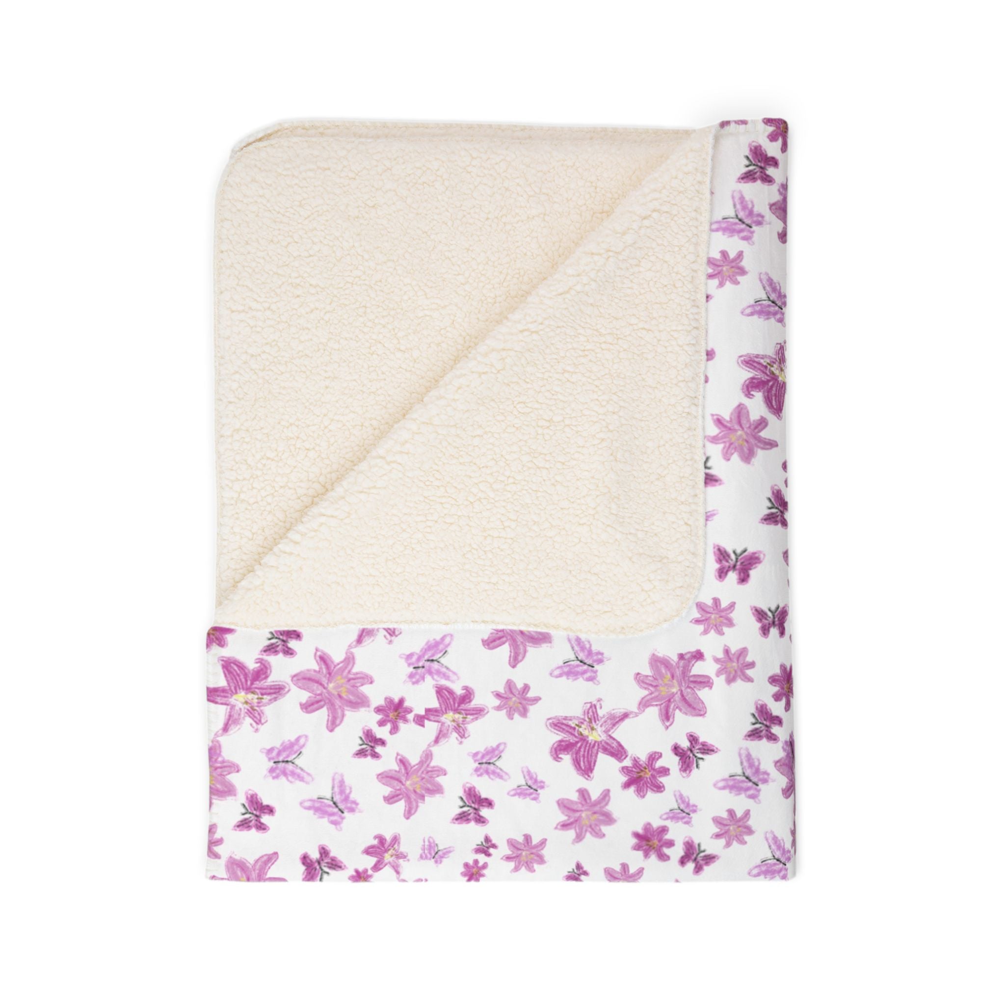 Floral and Butterflies Sakura Floral Fleece Sherpa Blanket | Cherry Blossom Pattern