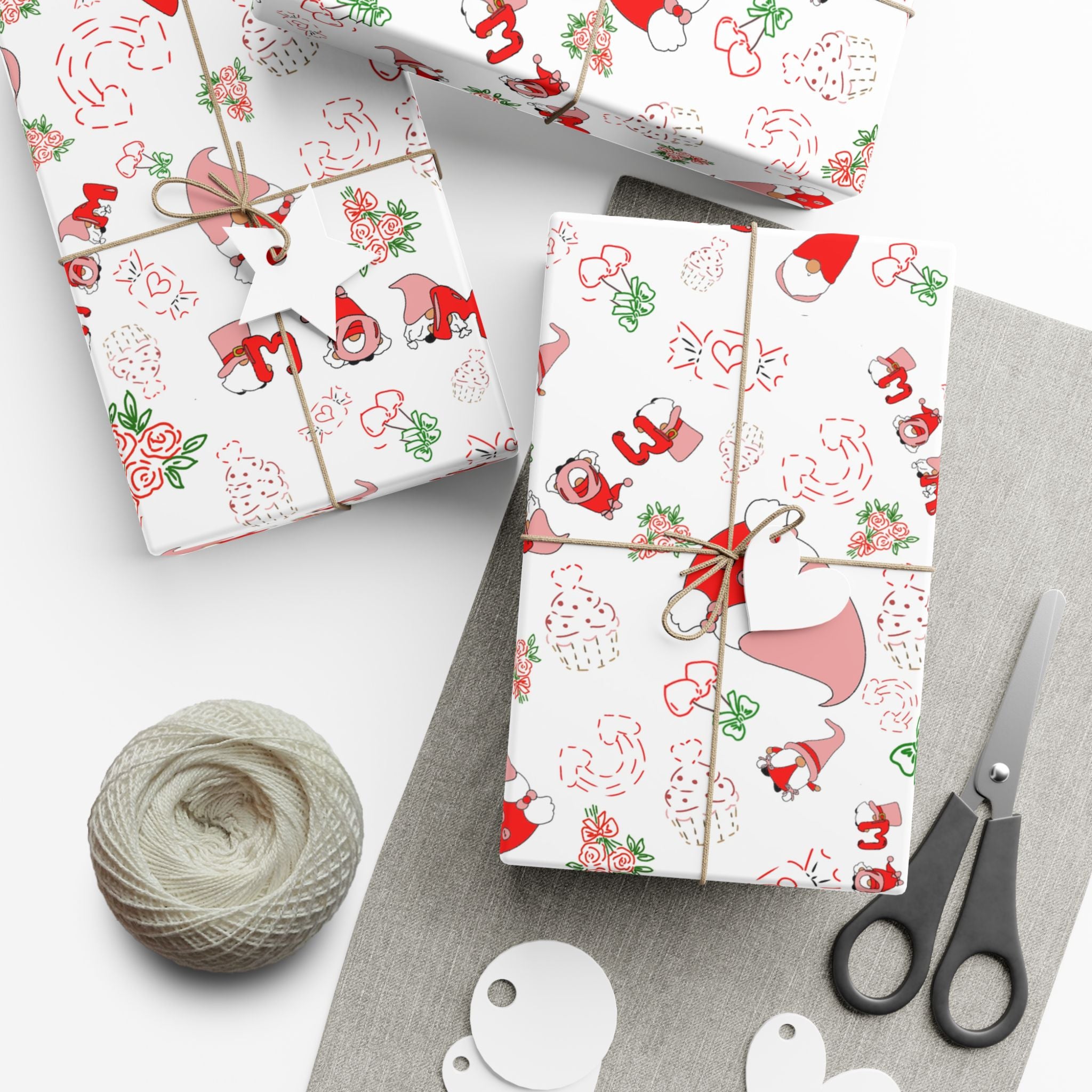 Gnome & Hearts Mothers Day Gift Wrap Paper