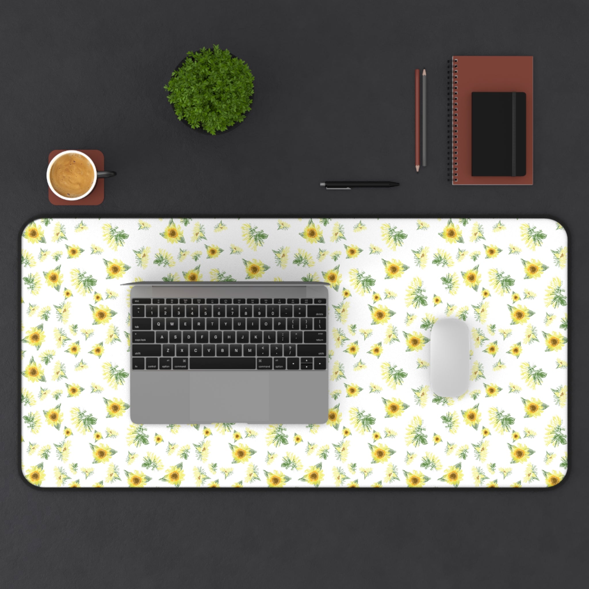 Yellow Sunflower Pattern Desk Mat | Floral Desk Pad