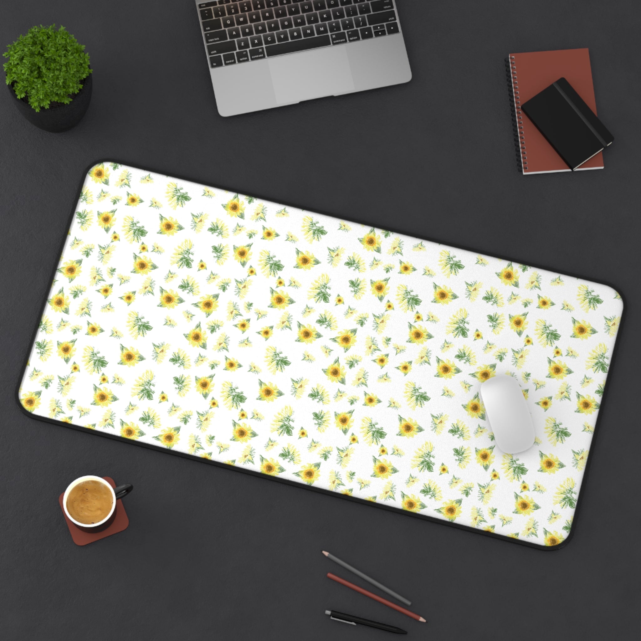 Yellow Sunflower Pattern Desk Mat | Floral Desk Pad
