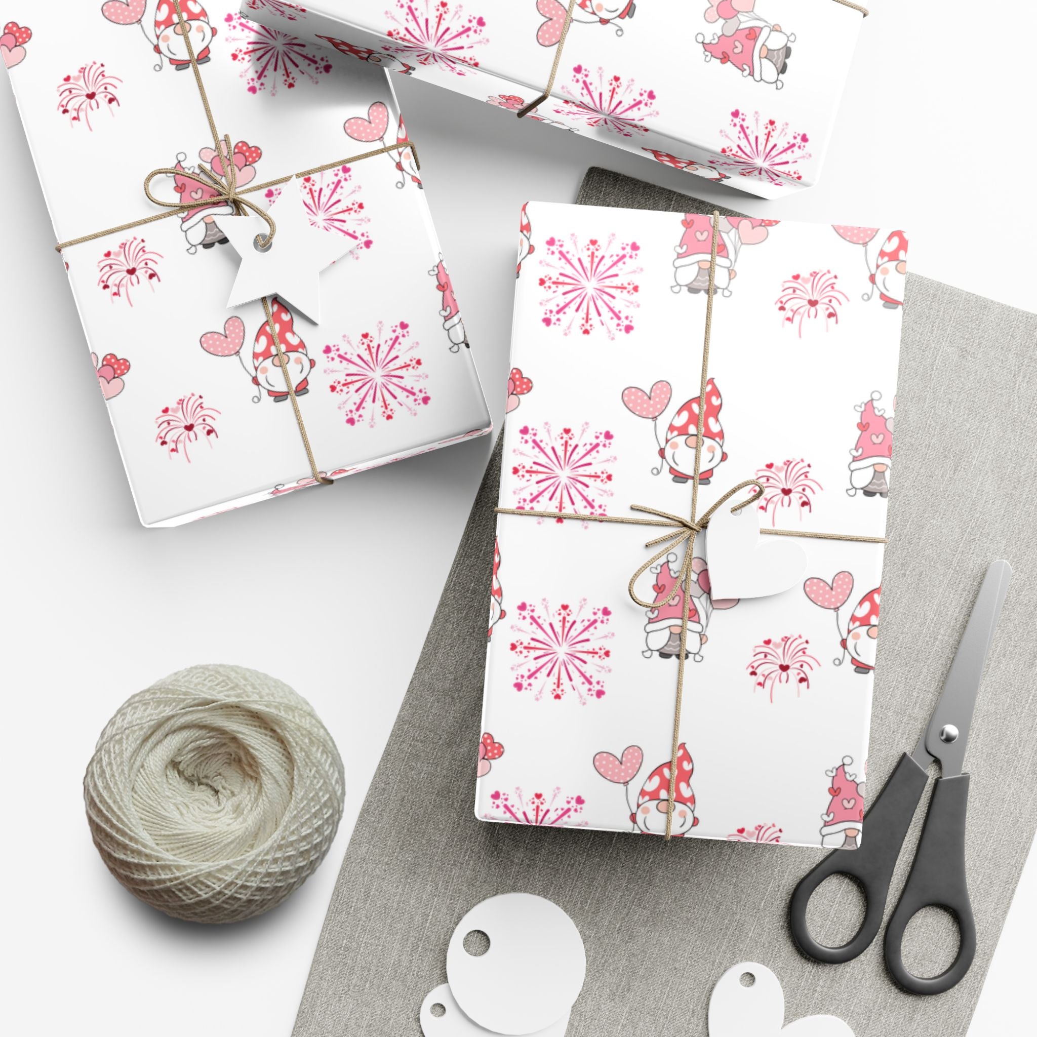 Valentine Gnome Pattern Gift Wrap, Pink Heart Wrapping Paper | Cute Gnomes