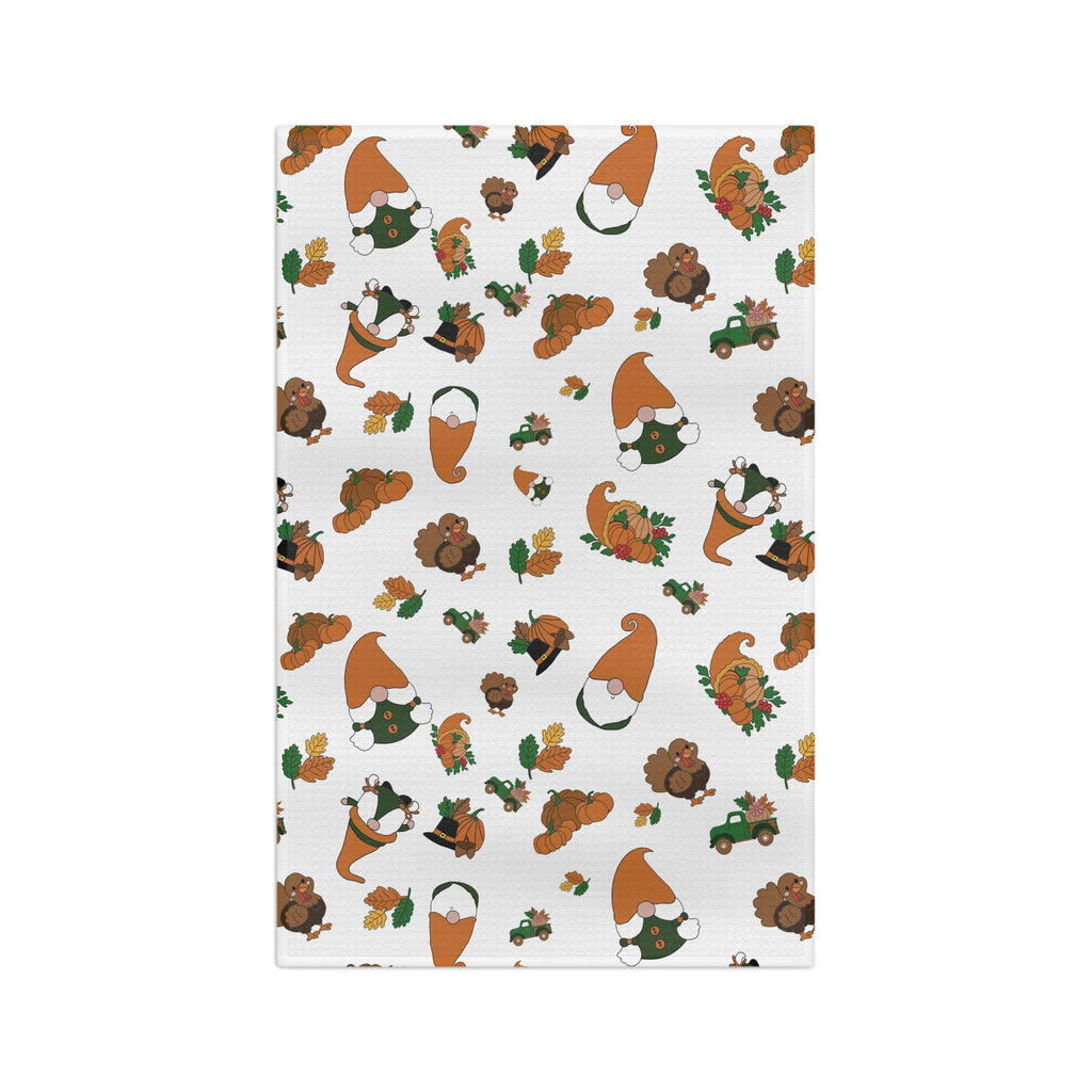 Thanksgiving Gnome Pattern Microfiber Tea Towel | Fall Leaves, Pumpkins
