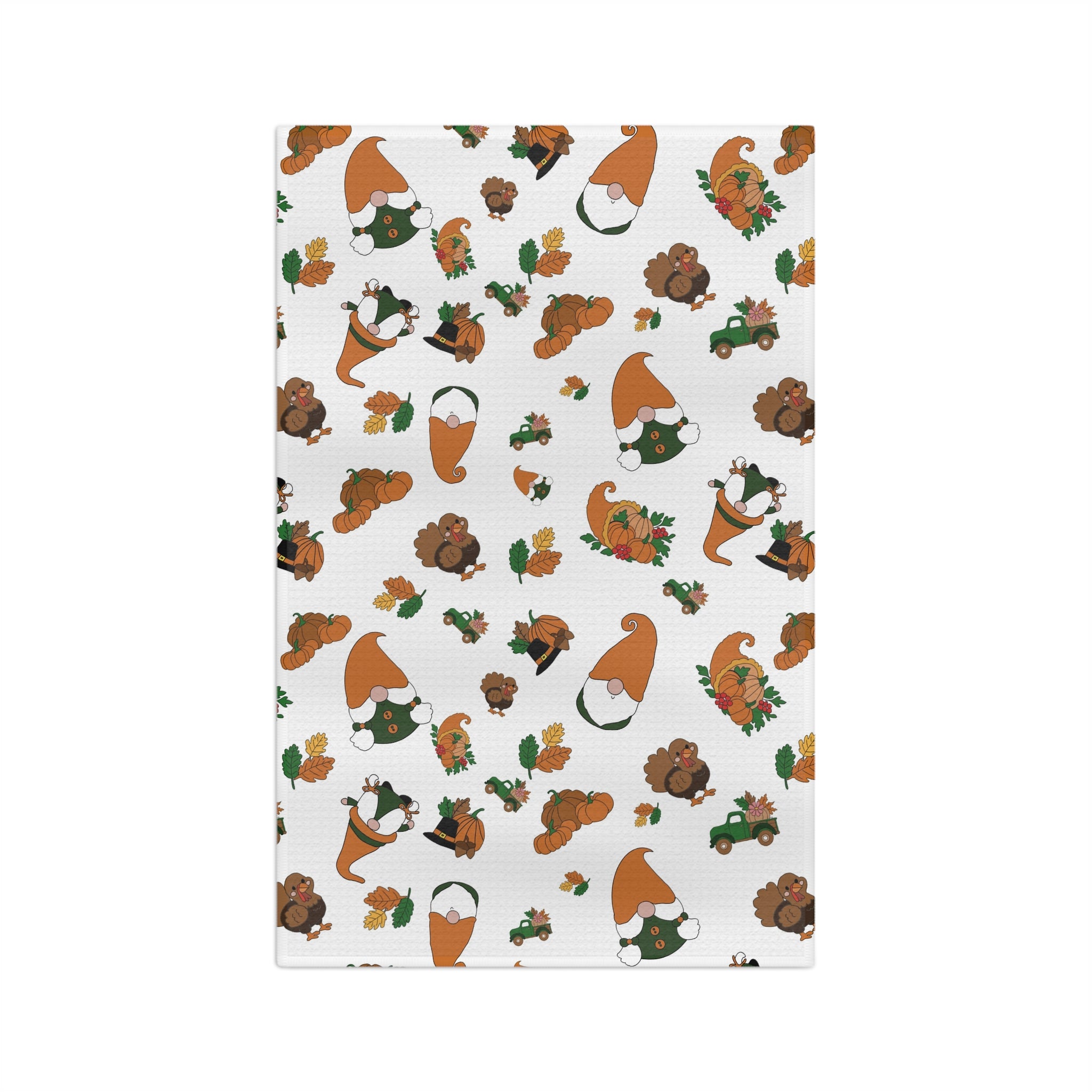 Thanksgiving Gnome Pattern Microfiber Tea Towel | Fall Leaves, Pumpkins