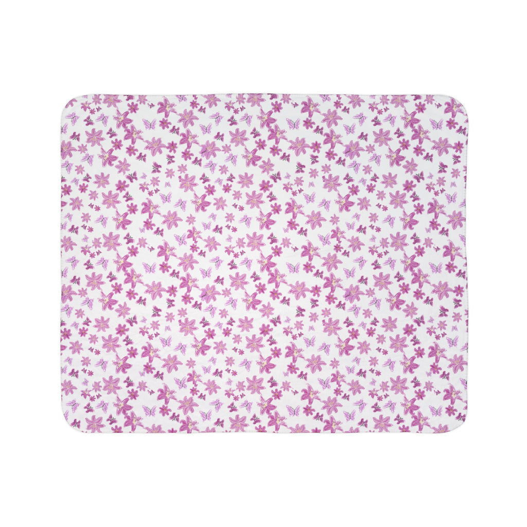 Floral and Butterflies Sakura Floral Fleece Sherpa Blanket | Cherry Blossom Pattern