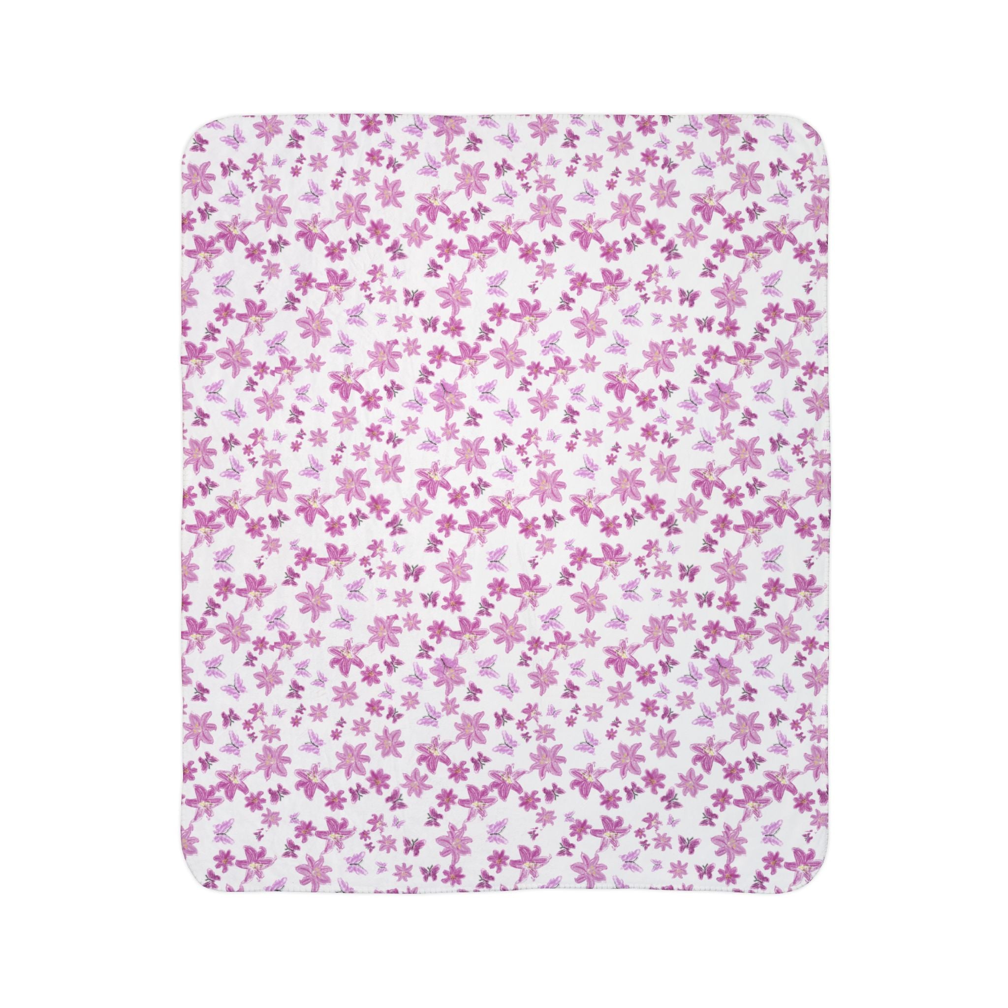 Floral and Butterflies Sakura Floral Fleece Sherpa Blanket | Cherry Blossom Pattern