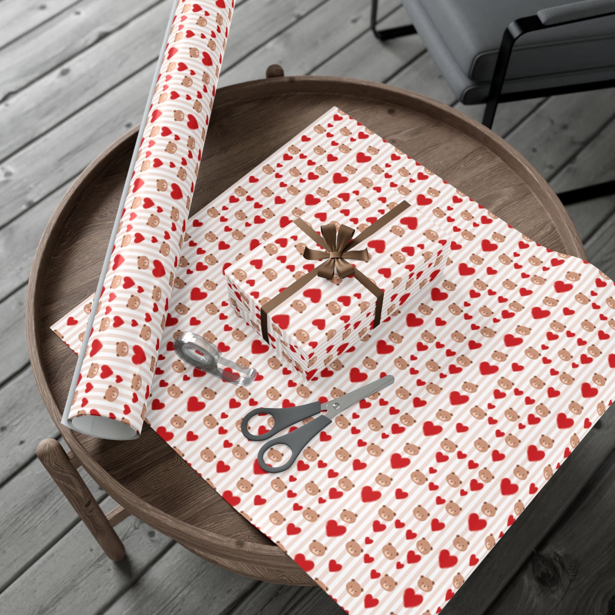 Teddy Bear Hearts Gift Wrap Paper | Valentine Wrapping Paper