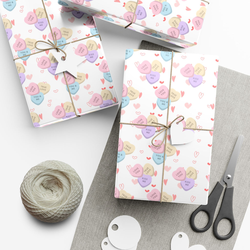 Candy Heart Pattern Gift Wrap | Valentines Conversation Heart Wrapping Paper