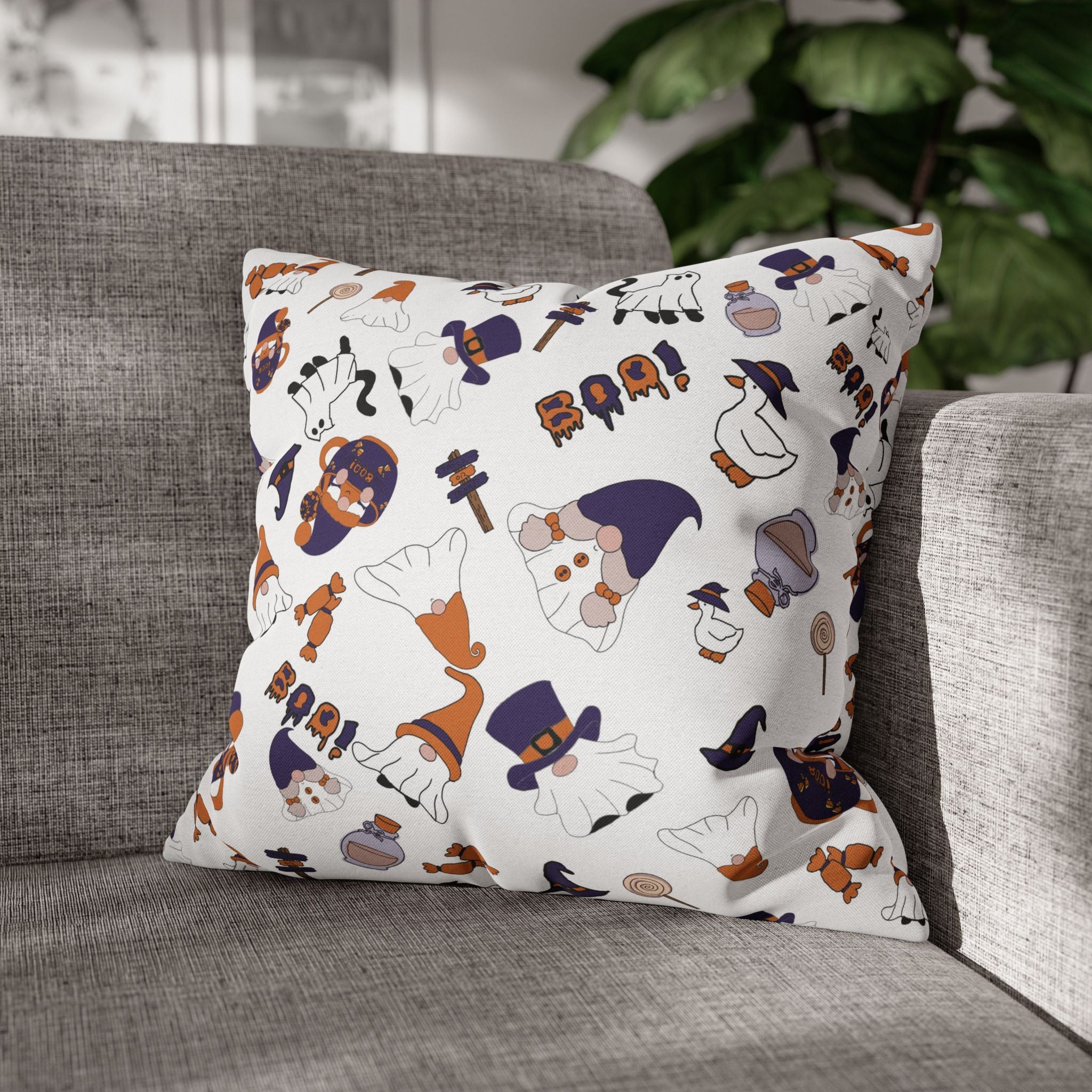 Halloween Gnomes Pillowcase | Spooky Ghosts Pumpkins Square Pillowcase