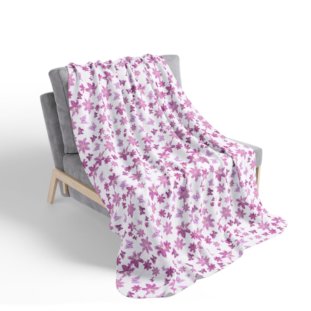 Floral and Butterflies Sakura Floral Fleece Sherpa Blanket | Cherry Blossom Pattern