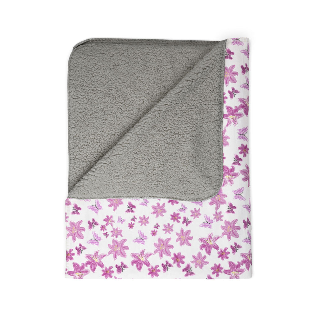 Floral and Butterflies Sakura Floral Fleece Sherpa Blanket | Cherry Blossom Pattern