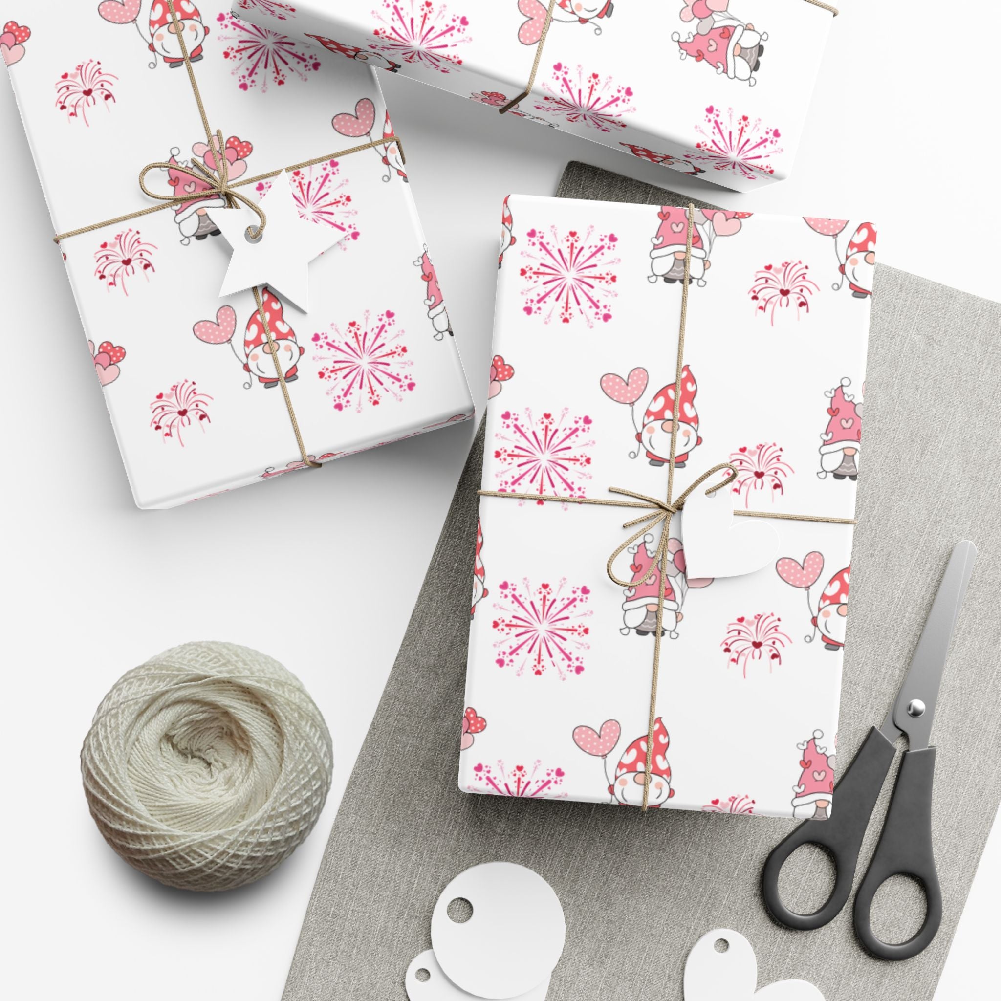 Valentine Gnome Pattern Gift Wrap, Pink Heart Wrapping Paper | Cute Gnomes