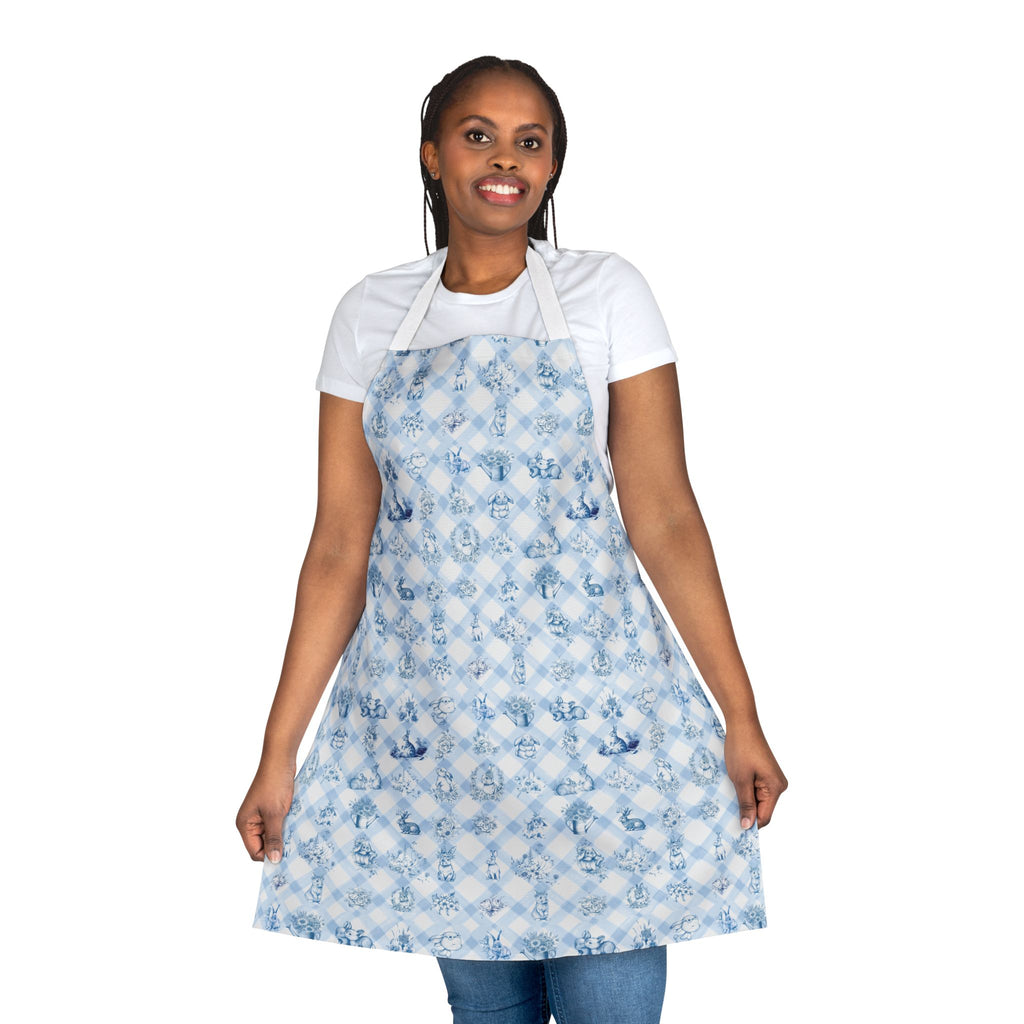 Cute Farm Plaid Bunny Apron — Bunnies Collection, 5-Color Straps