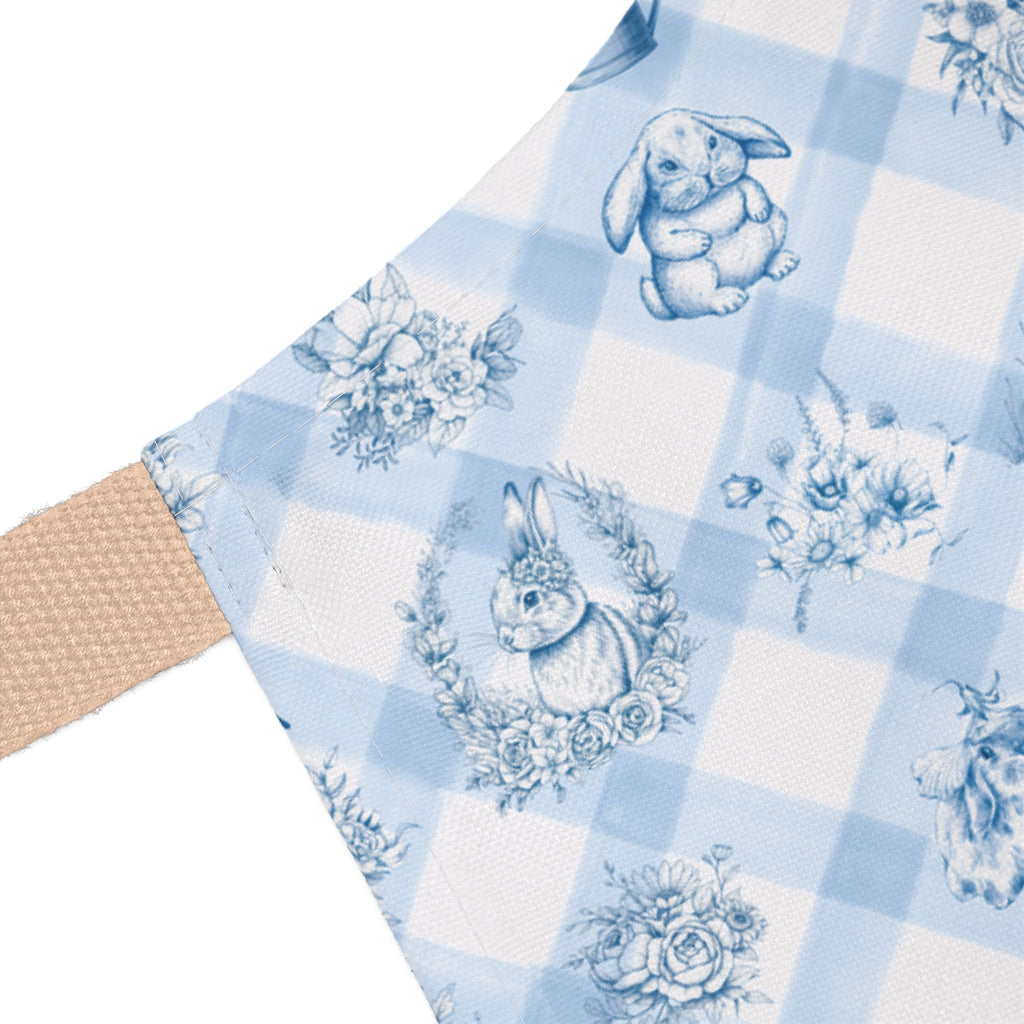 Cute Farm Plaid Bunny Apron — Bunnies Collection, 5-Color Straps