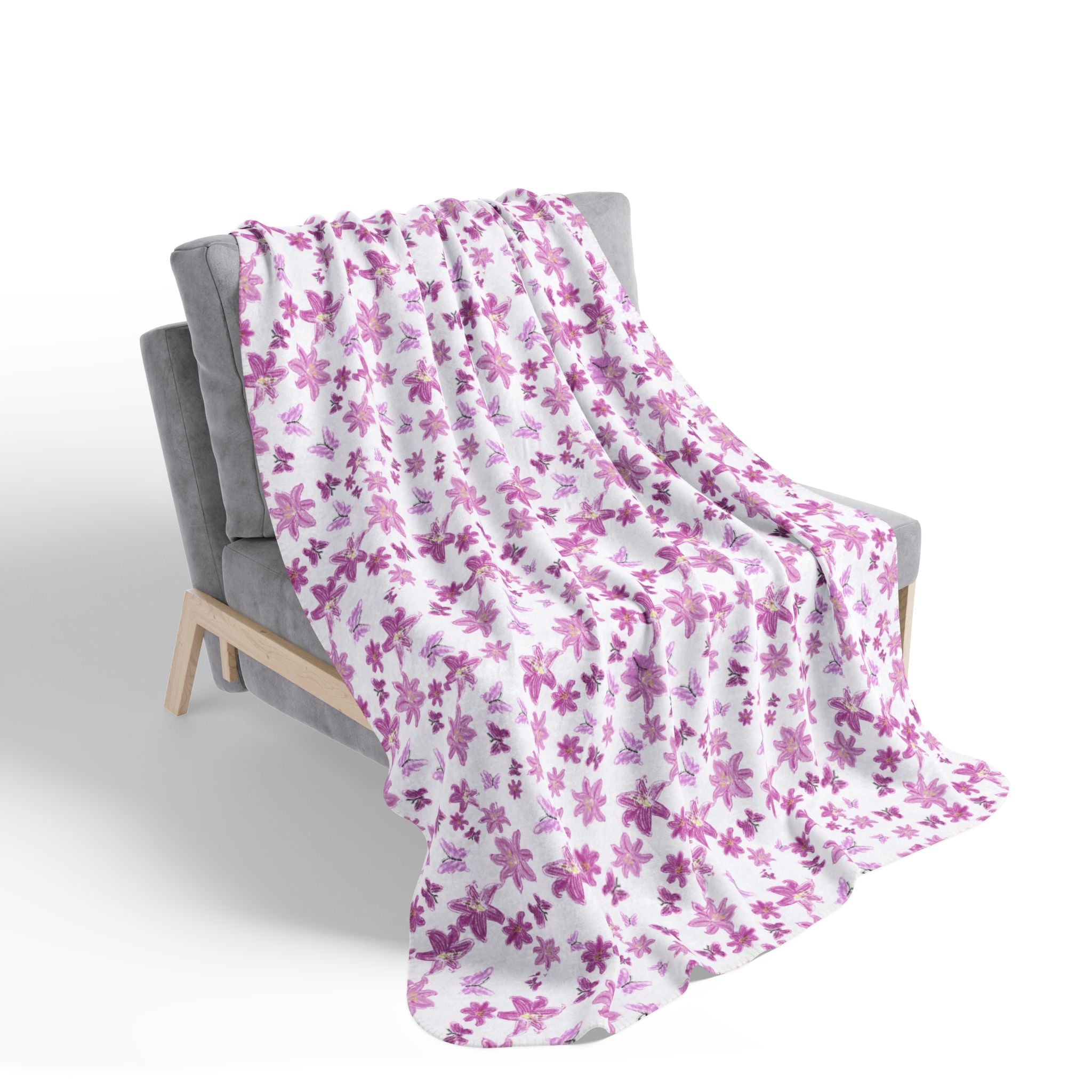 Floral and Butterflies Sakura Floral Fleece Sherpa Blanket | Cherry Blossom Pattern