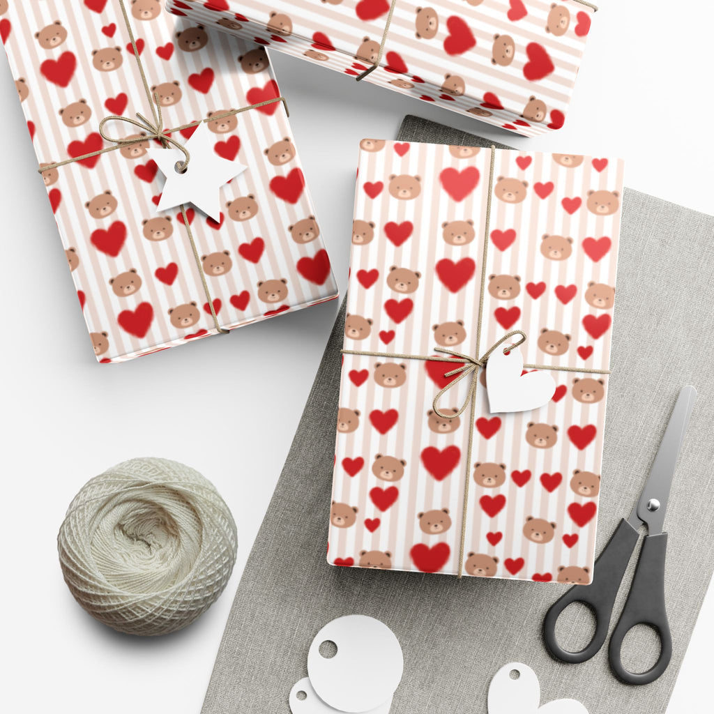 Teddy Bear Hearts Gift Wrap Paper | Valentine Wrapping Paper