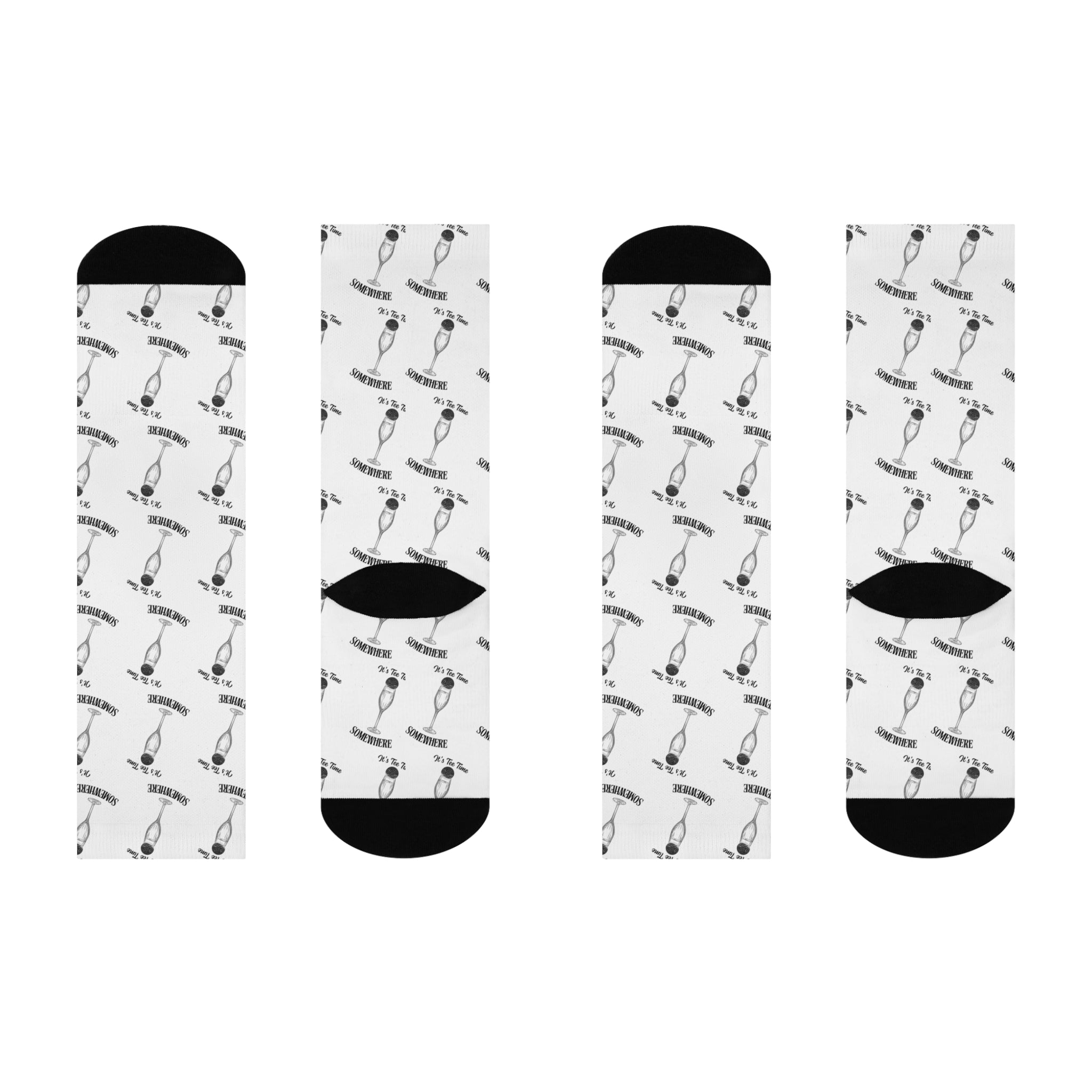 It's Tee Time Some Where! Champagne  - Martini Glass Pattern Cushioned Crew Socks | Cocktail Repeat Design
