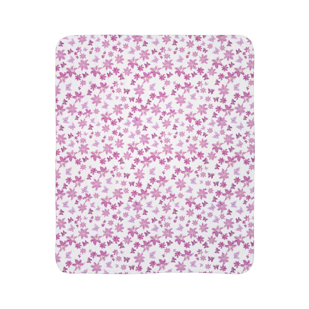 Floral and Butterflies Sakura Floral Fleece Sherpa Blanket | Cherry Blossom Pattern