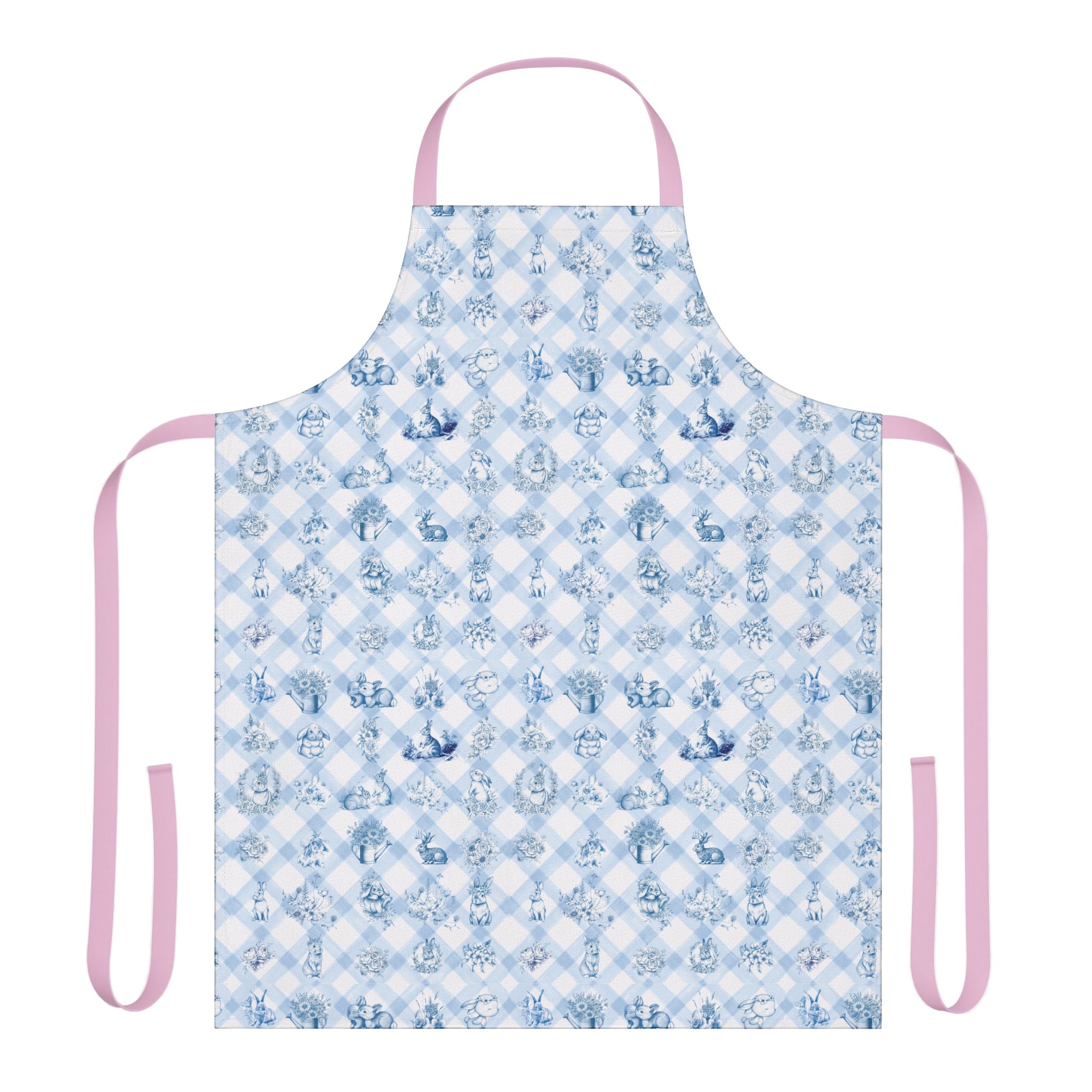 Cute Farm Plaid Bunny Apron — Bunnies Collection, 5-Color Straps