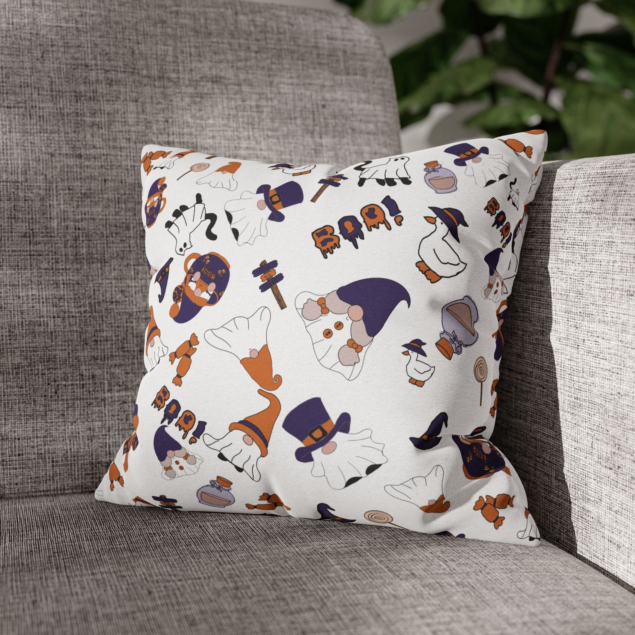 Halloween Gnomes Pillowcase | Spooky Ghosts Pumpkins Square Pillowcase