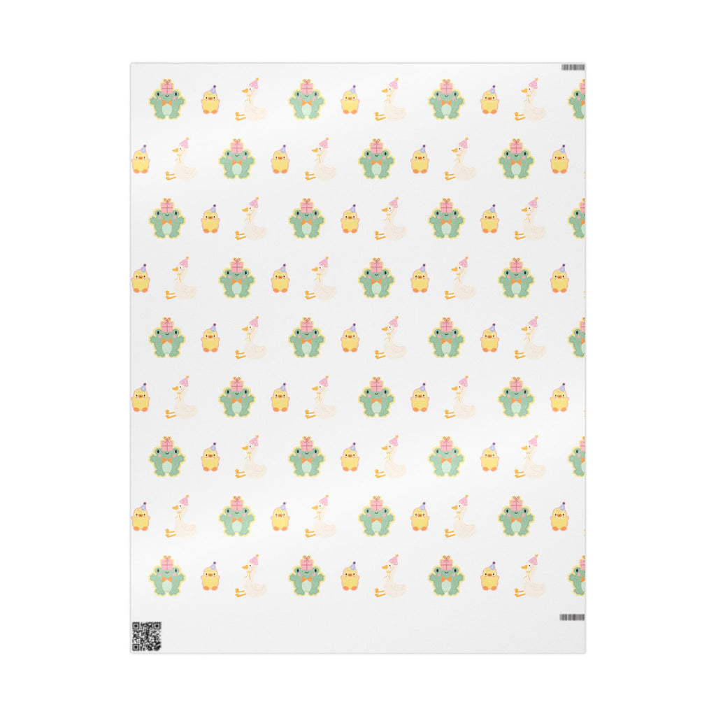 Wrapping Paper, Cute Frog, Chick and Duck Baby Shower/Baby Birthday Gift Wrap, Animal Print, Gender Neutral, Party Supplies, Kids Crafting