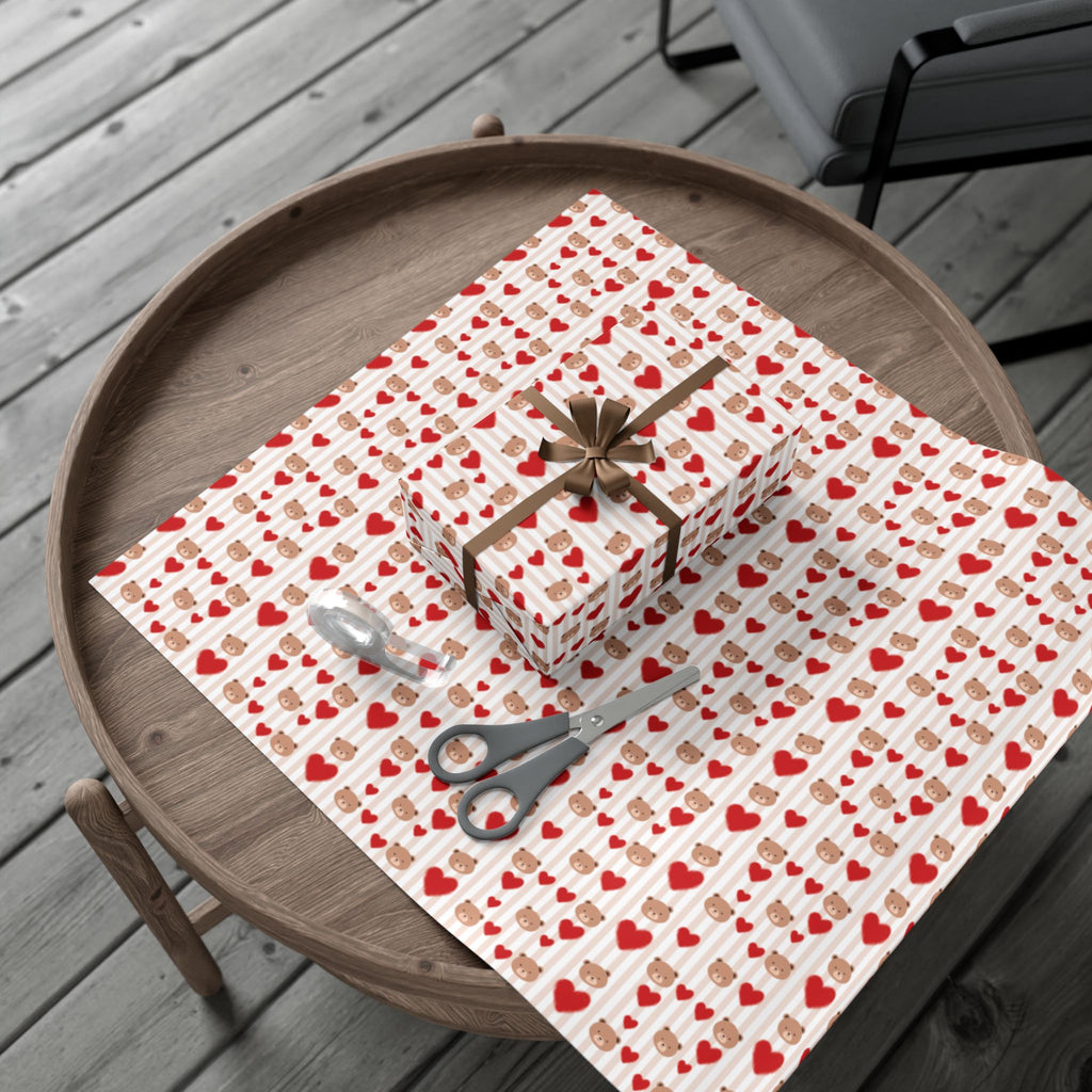 Teddy Bear Hearts Gift Wrap Paper | Valentine Wrapping Paper
