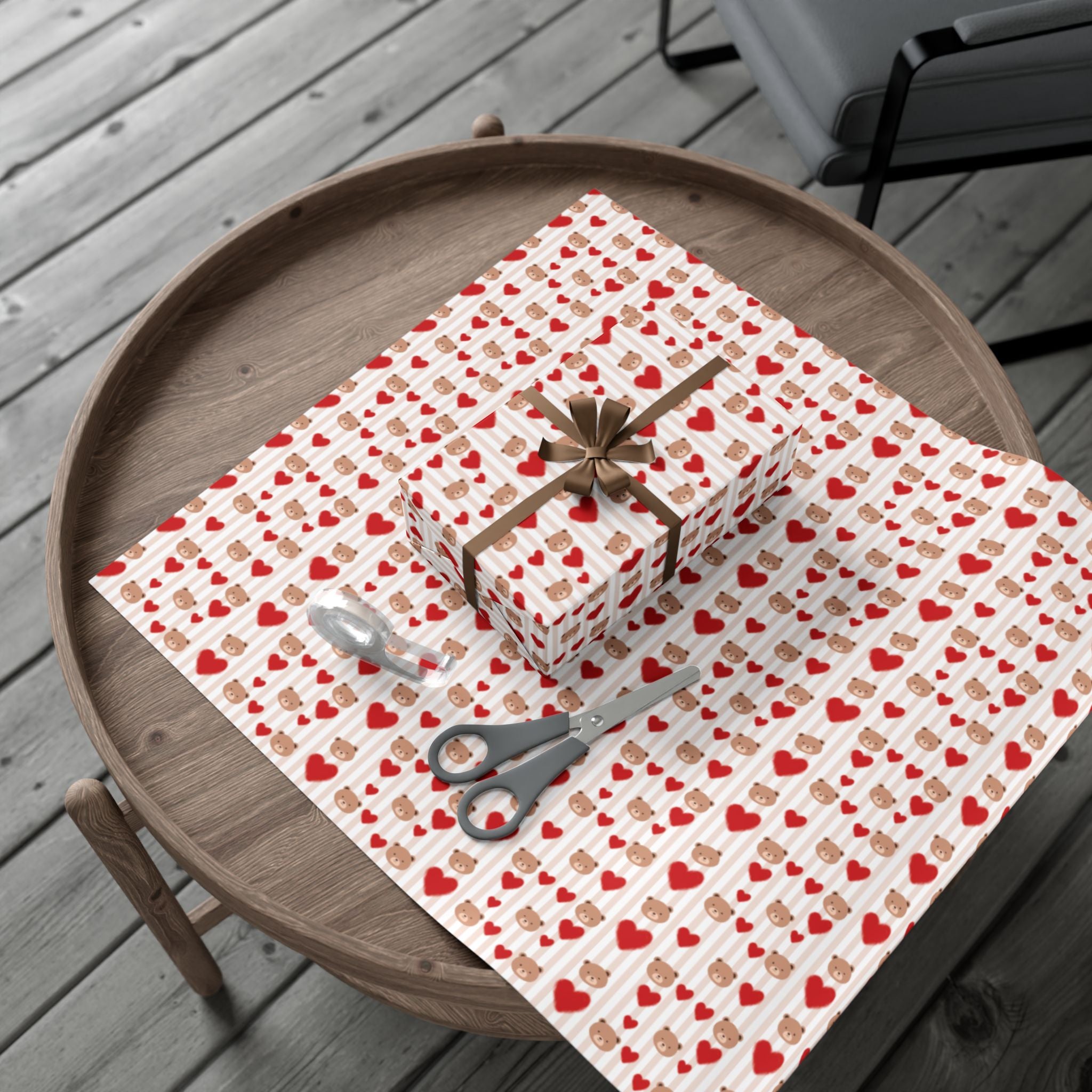 Teddy Bear Hearts Gift Wrap Paper | Valentine Wrapping Paper