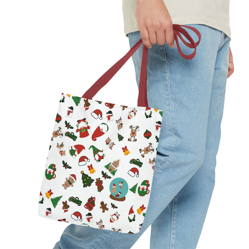 Christmas Icons Tote Bag | Santa, Trees, Stockings Pattern