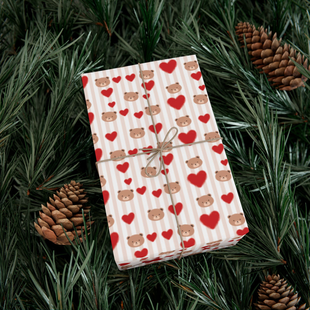 Teddy Bear Hearts Gift Wrap Paper | Valentine Wrapping Paper