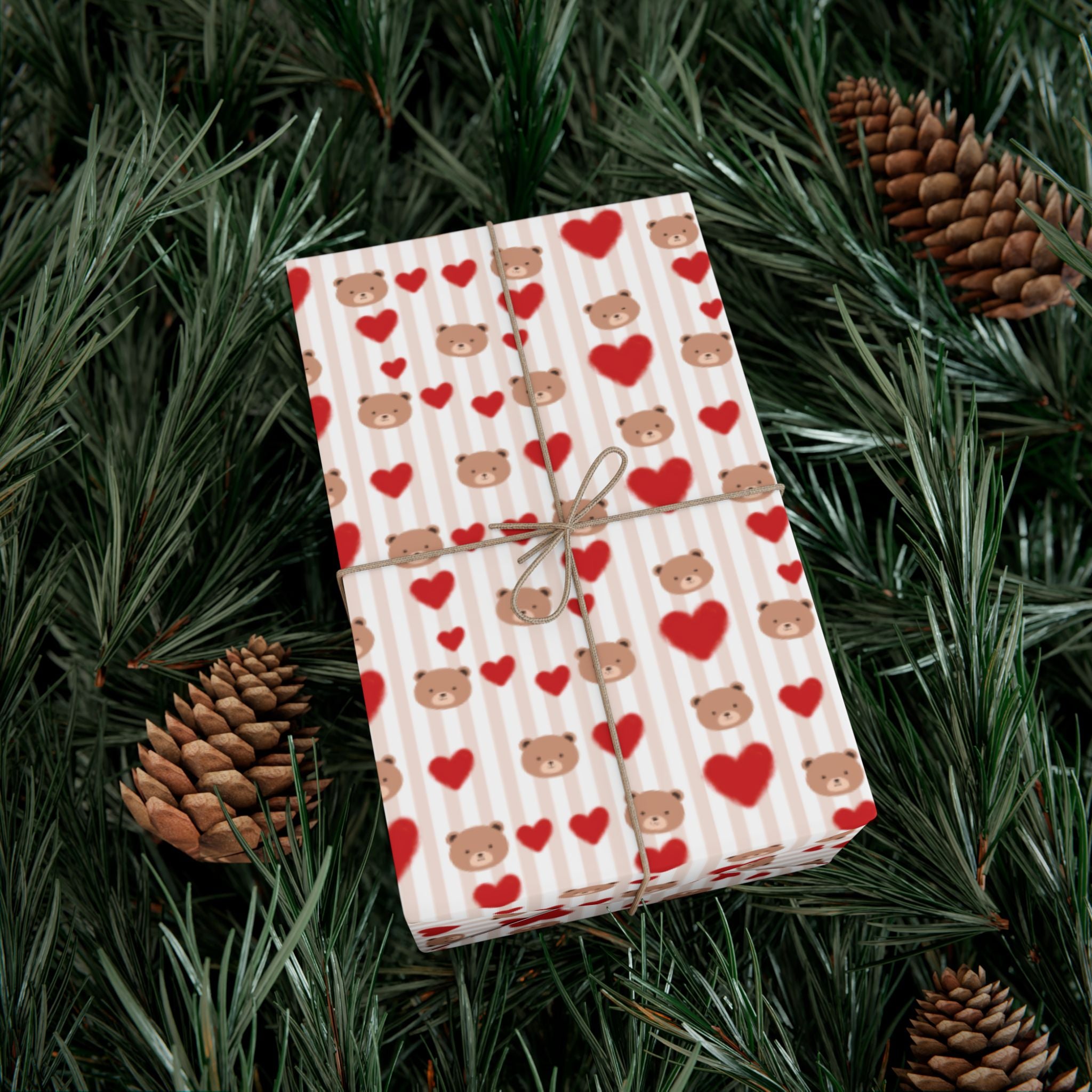 Teddy Bear Hearts Gift Wrap Paper | Valentine Wrapping Paper