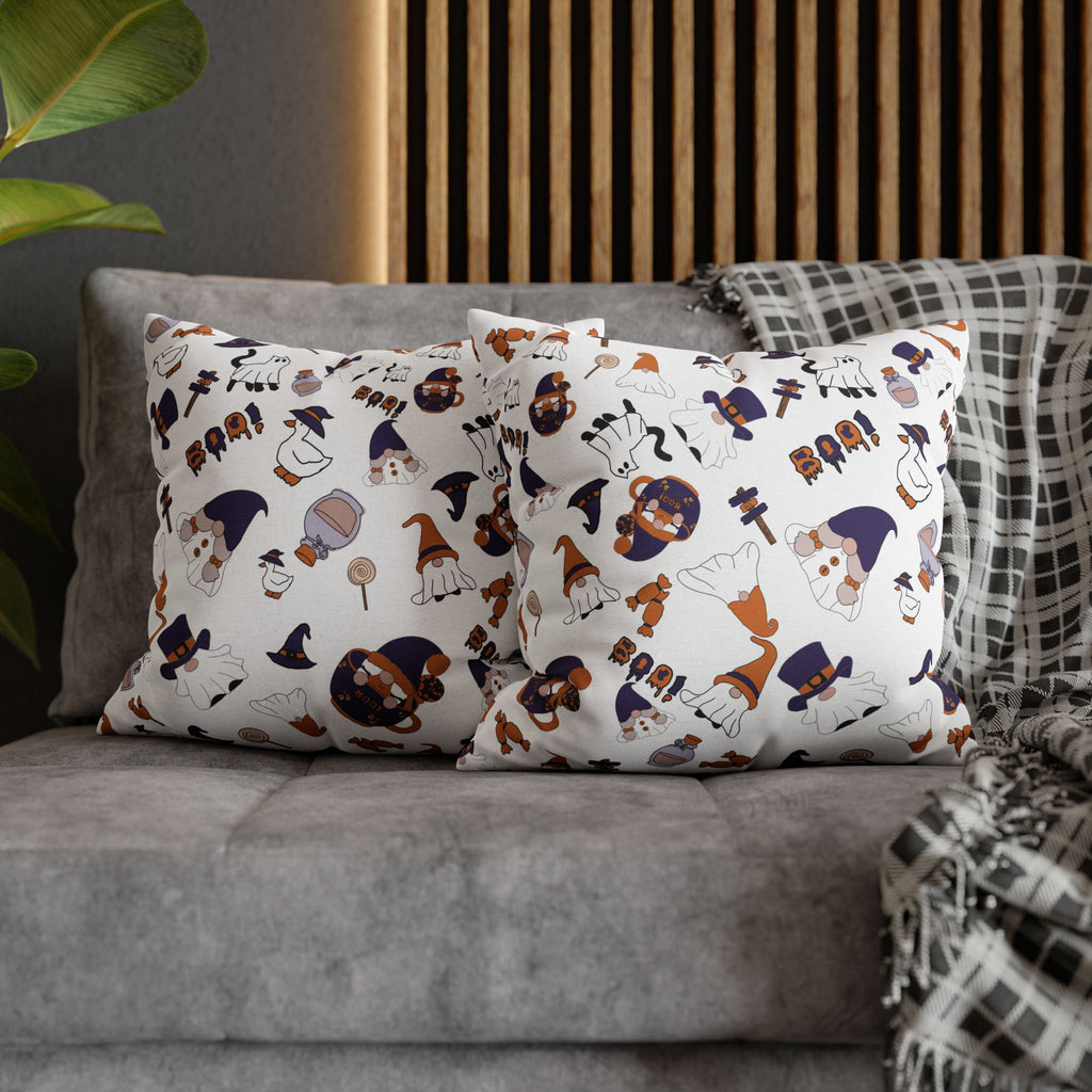 Halloween Gnomes Pillowcase | Spooky Ghosts Pumpkins Square Pillowcase