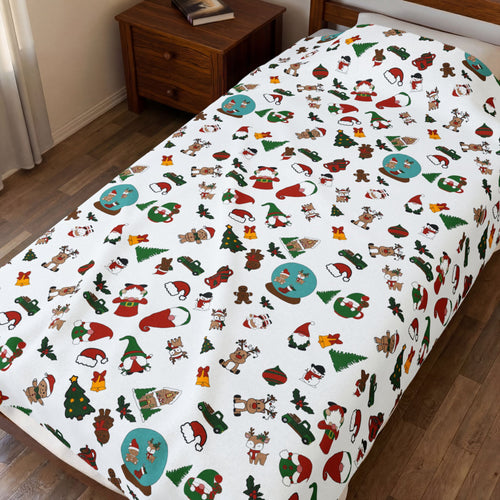 Christmas Cookie Pattern Velveteen Plush Blanket | Holiday Gingerbread Santa Trees