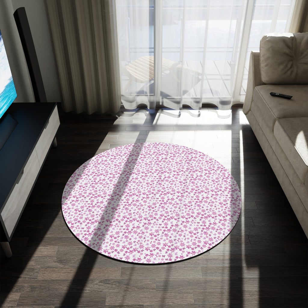 Pink Floral Round Rug