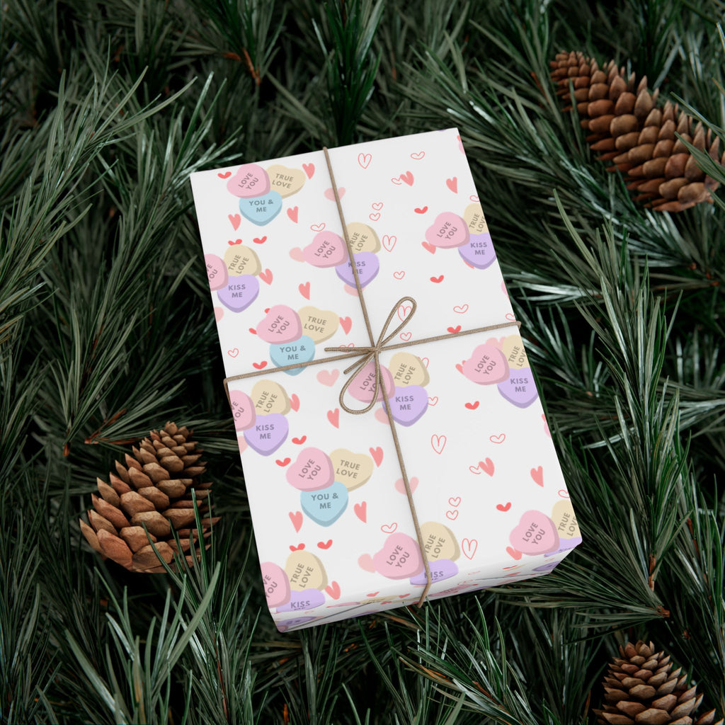 Candy Heart Pattern Gift Wrap | Valentines Conversation Heart Wrapping Paper