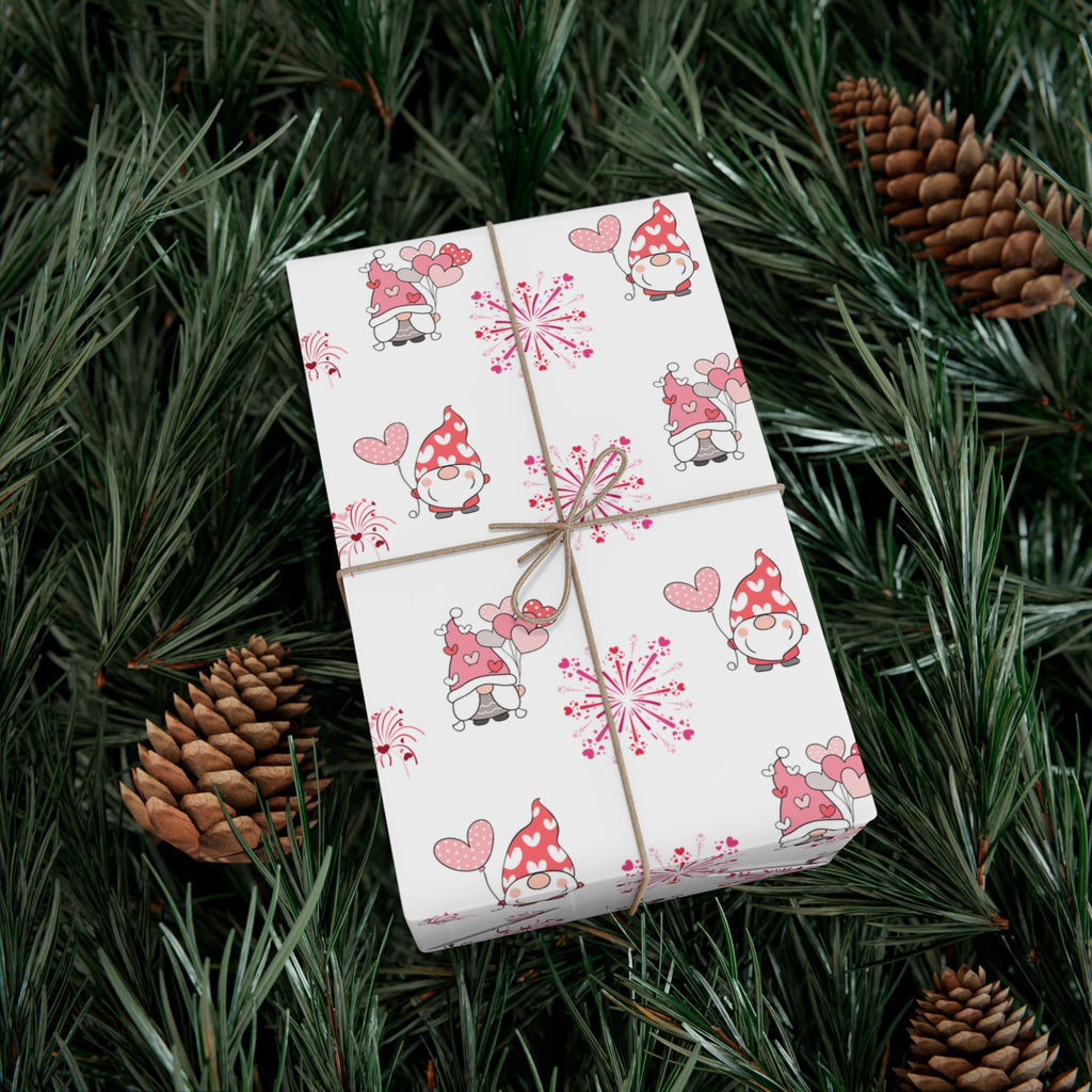 Valentine Gnome Pattern Gift Wrap, Pink Heart Wrapping Paper | Cute Gnomes