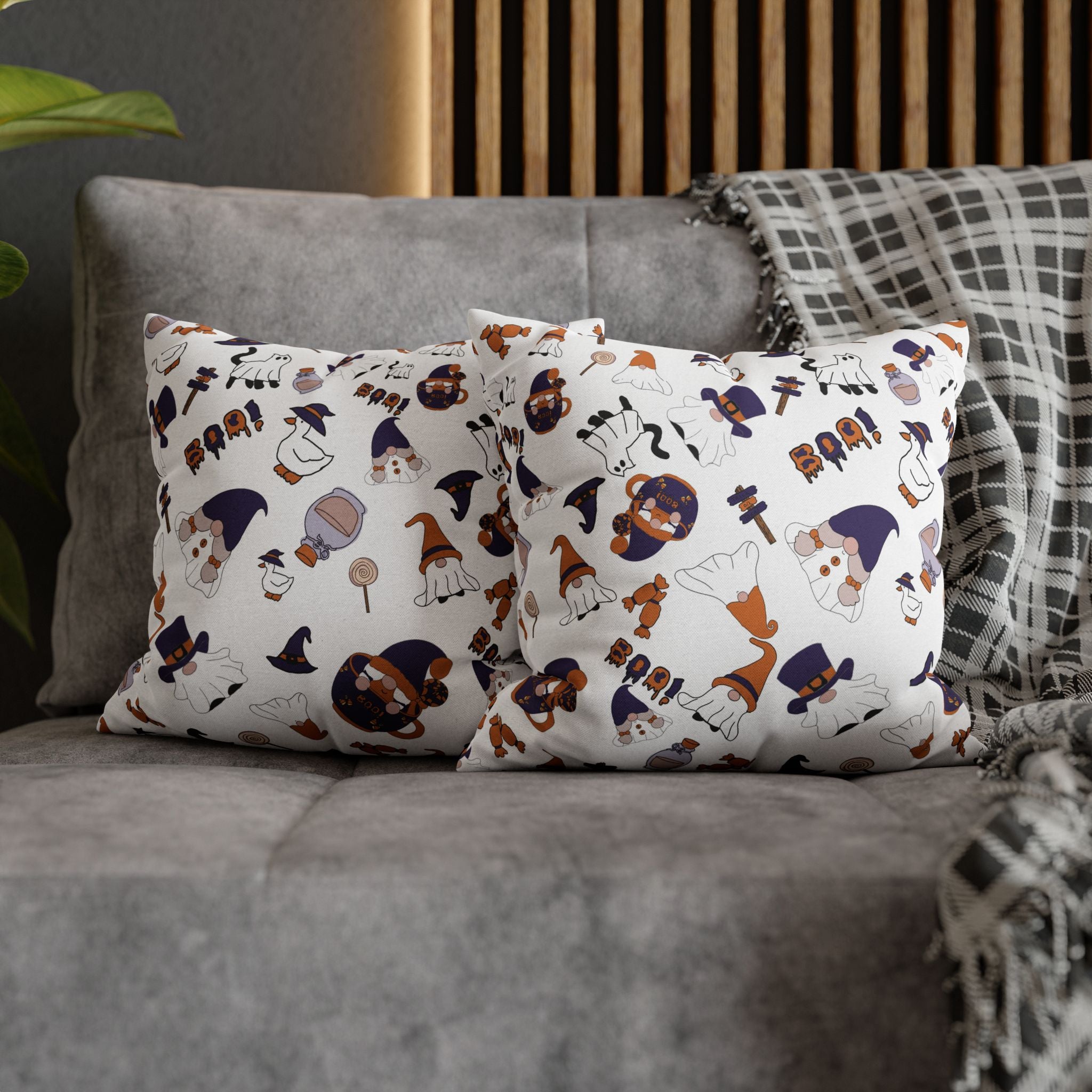 Halloween Gnomes Pillowcase | Spooky Ghosts Pumpkins Square Pillowcase