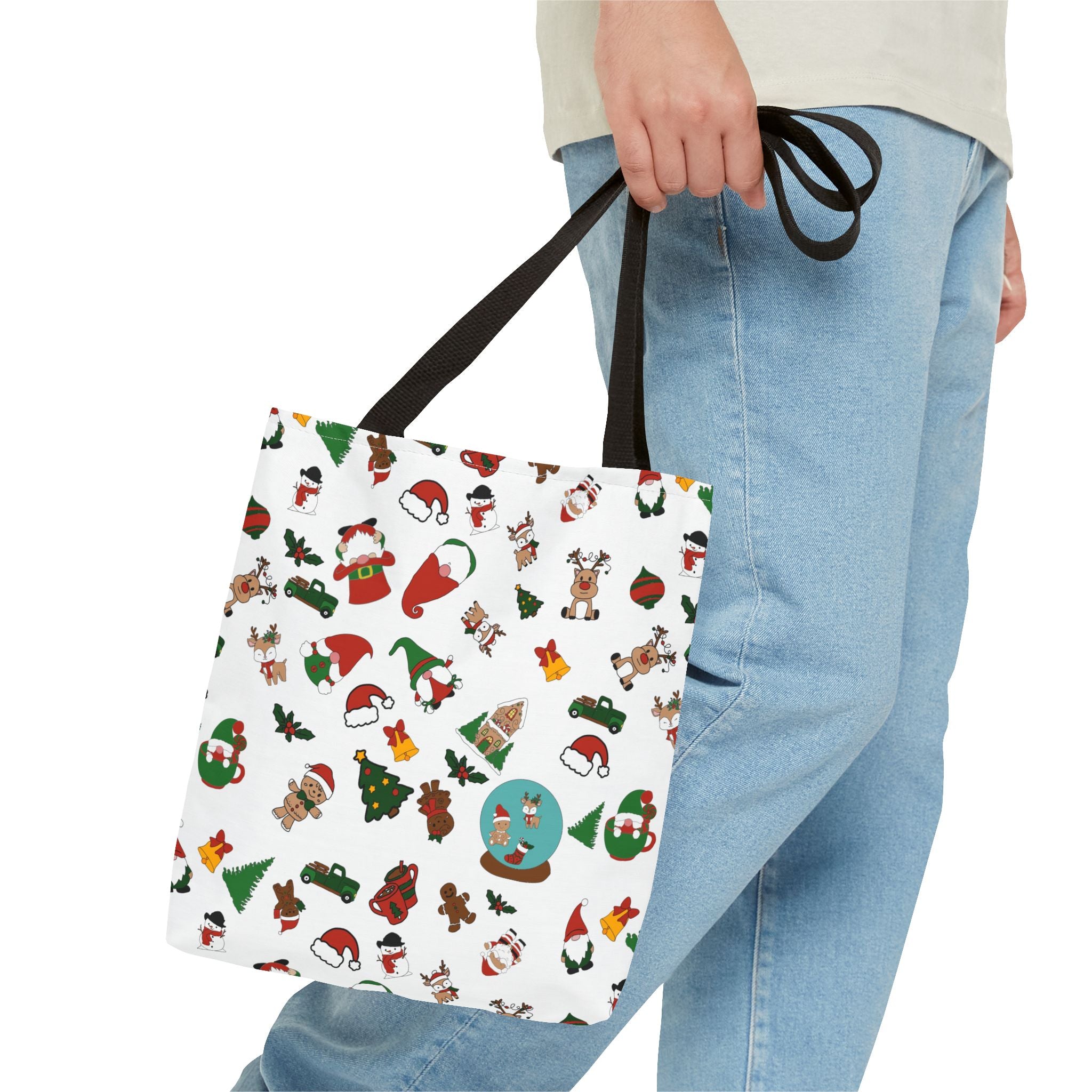Christmas Icons Tote Bag | Santa, Trees, Stockings Pattern