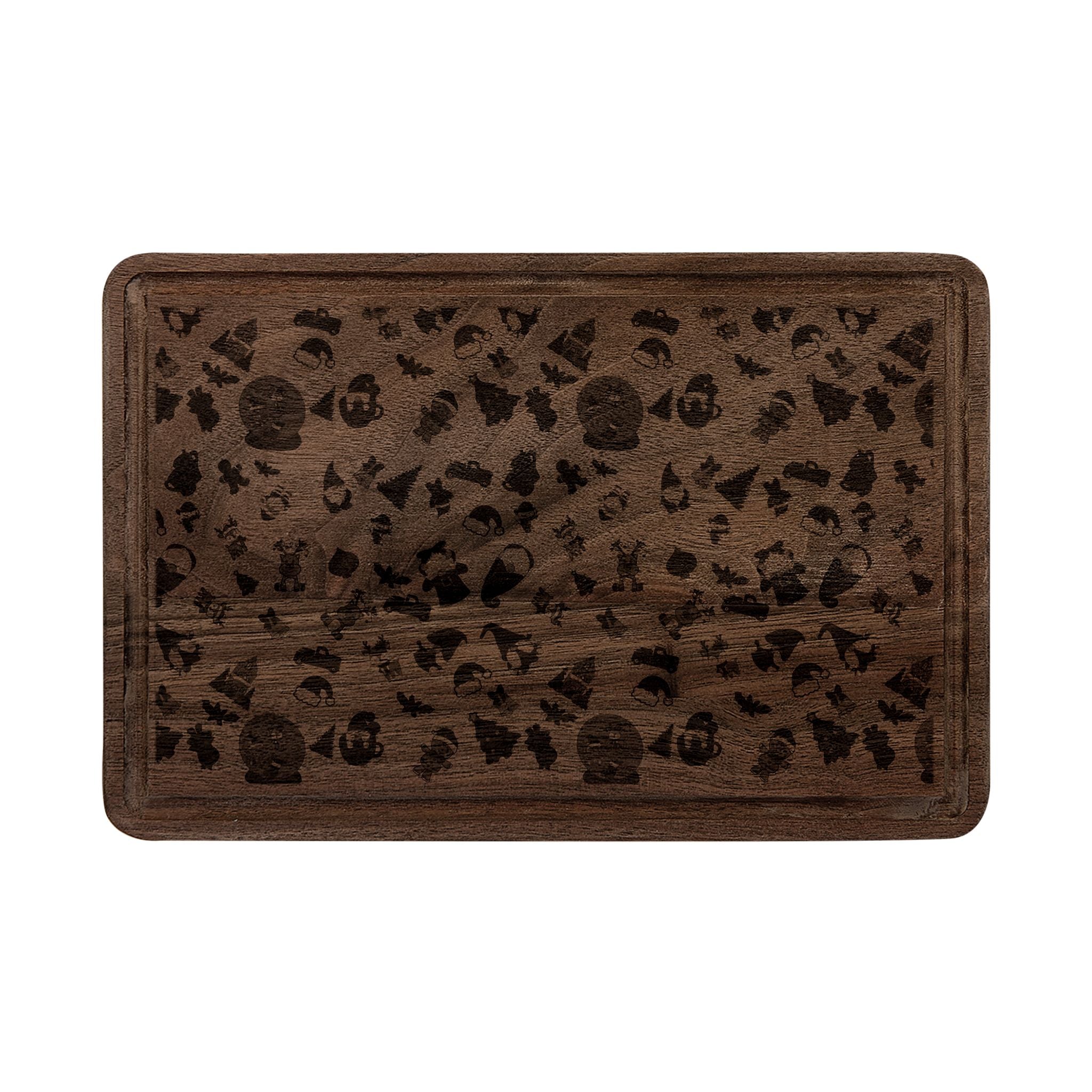 Mini Christmas Icons Wooden Cutting Board | Engraved Holiday Pattern