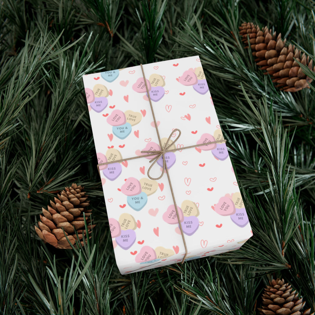 Candy Heart Pattern Gift Wrap | Valentines Conversation Heart Wrapping Paper