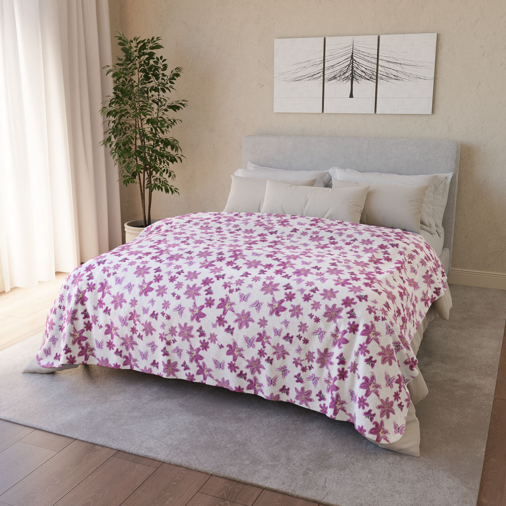 Floral and Butterflies Sakura Floral Fleece Sherpa Blanket | Cherry Blossom Pattern
