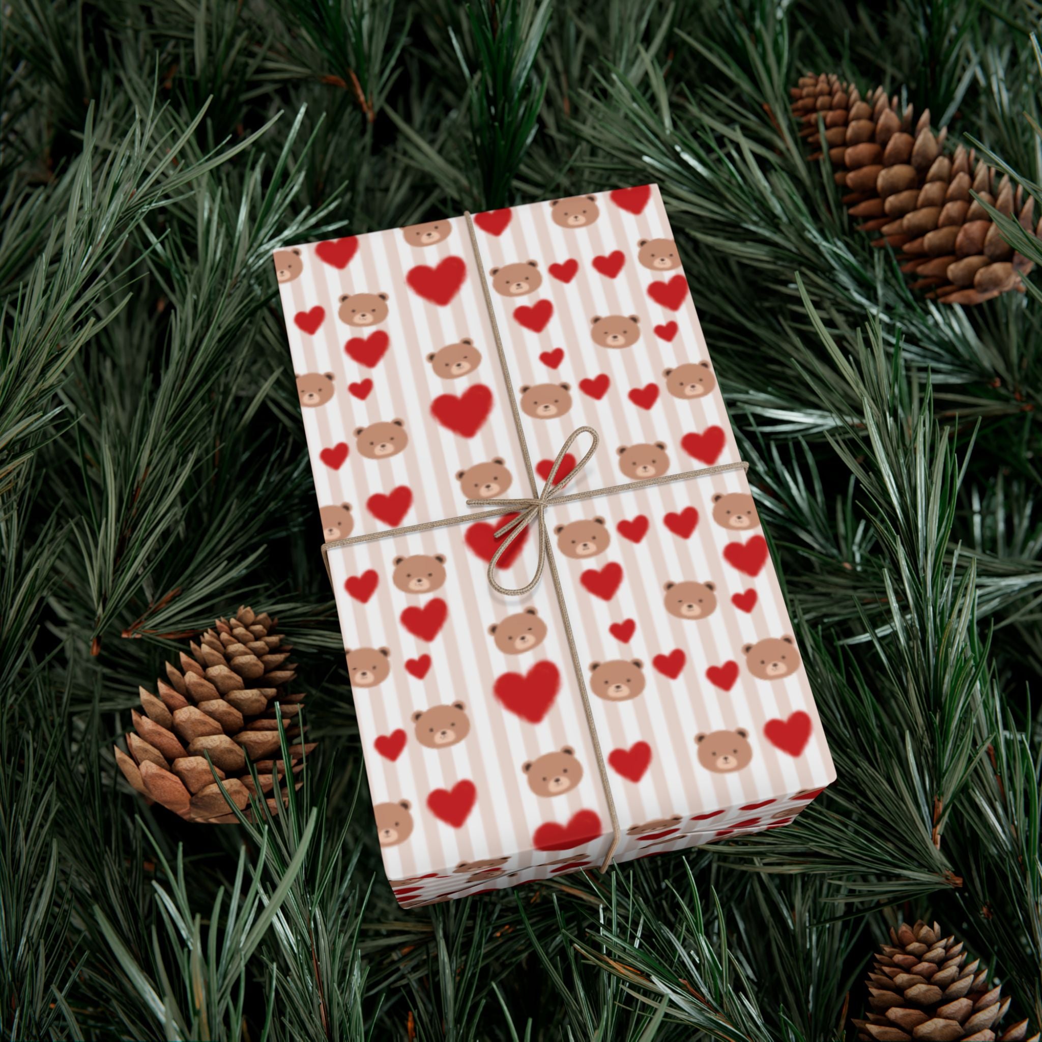 Teddy Bear Hearts Gift Wrap Paper | Valentine Wrapping Paper